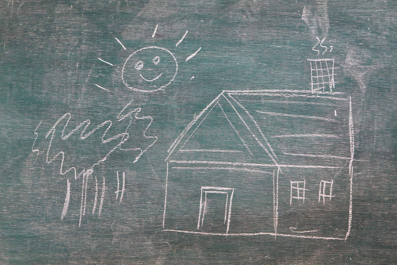 House under the sun drawn in chalk on a blackboard 
 by rufous