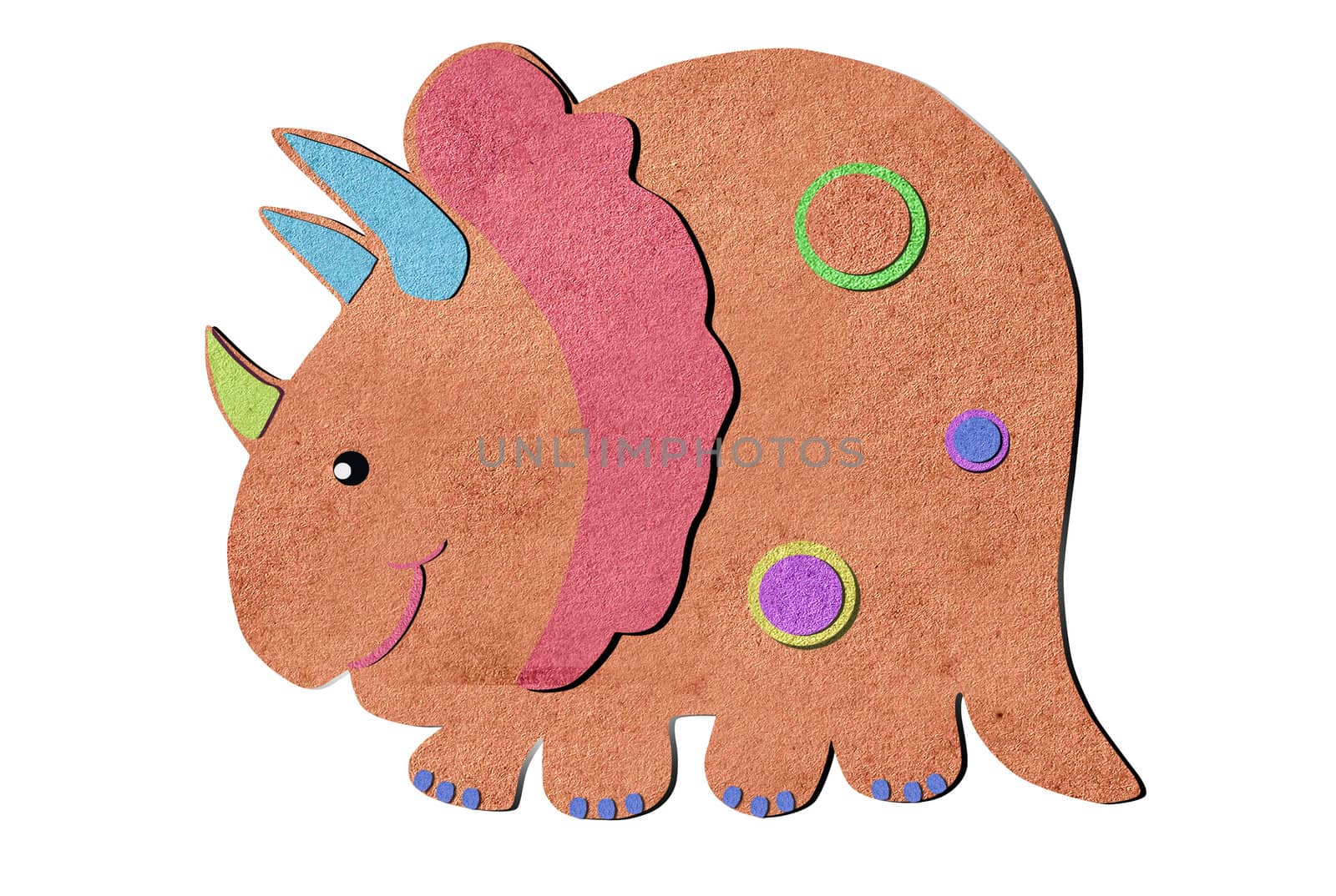 One vibrant colors dinosaur recycled paper craft stick on paper  by rufous