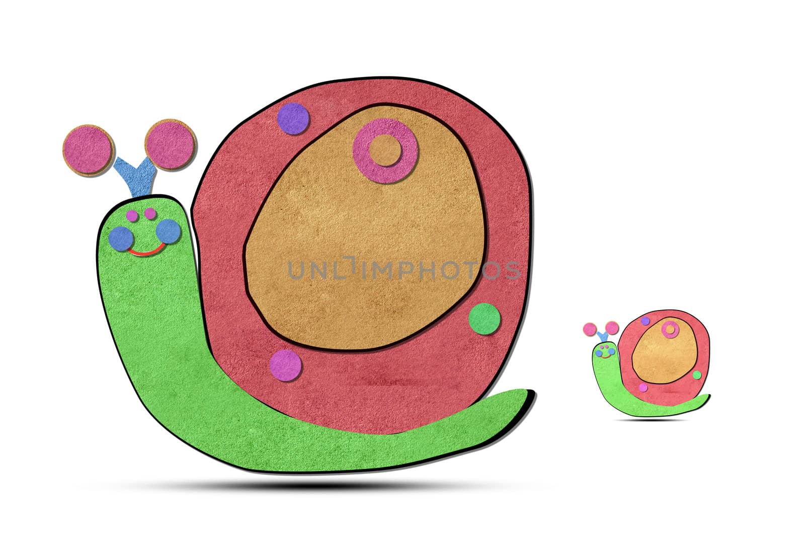recycled paper craft stick  snail  white background