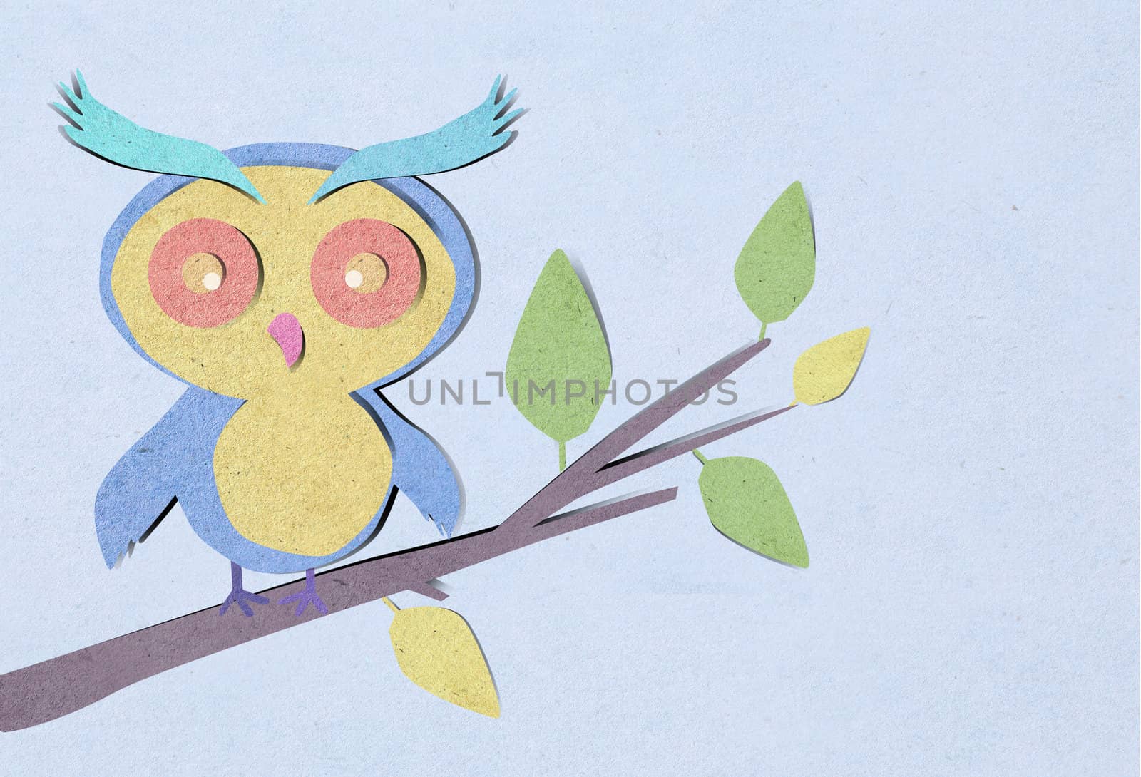 owl bird on tree paper craft stick background