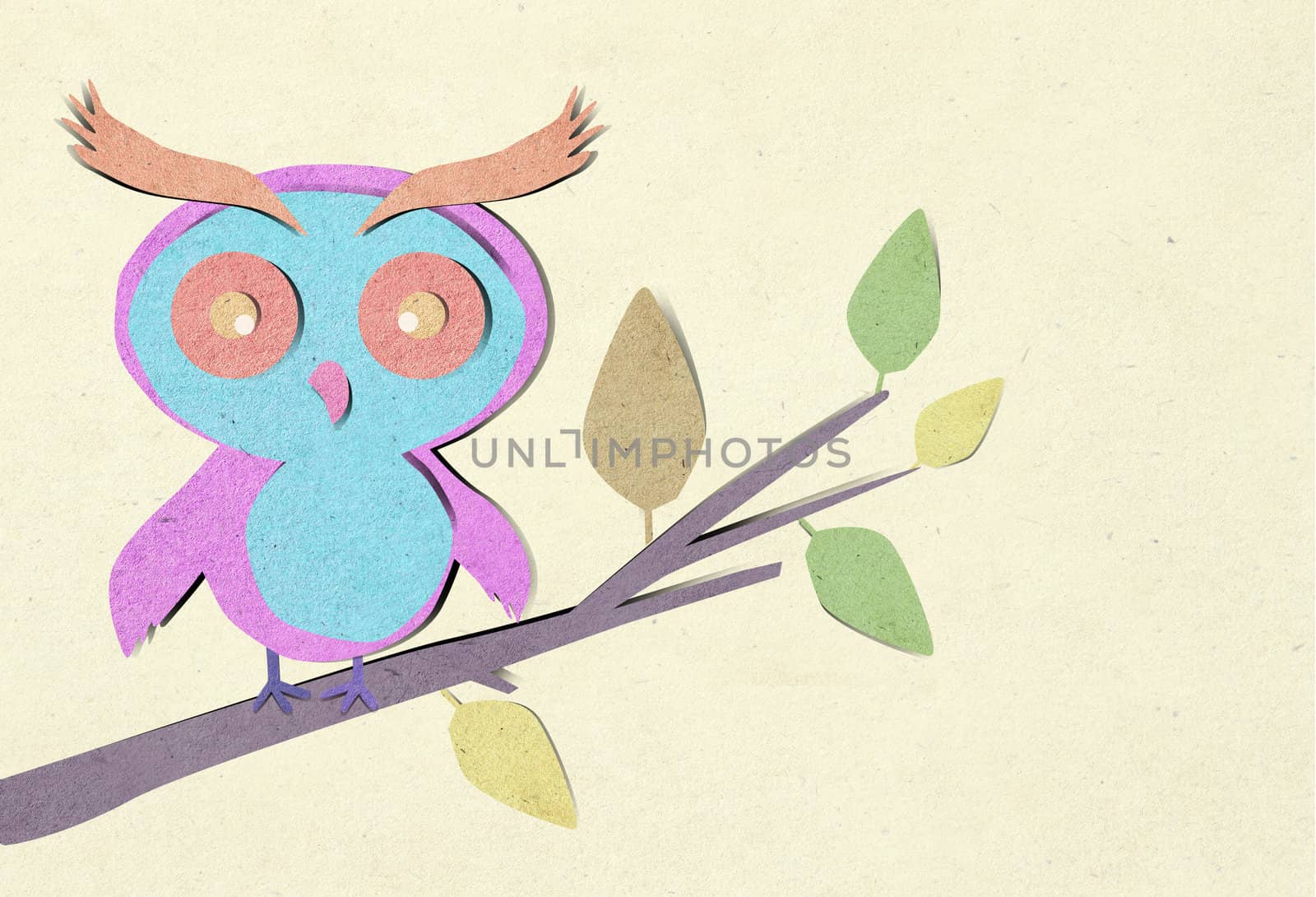 owl bird on tree paper craft stick background