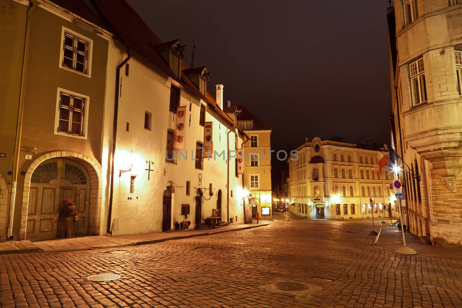 Night Street in the Old Town of Tallinn, Estonia