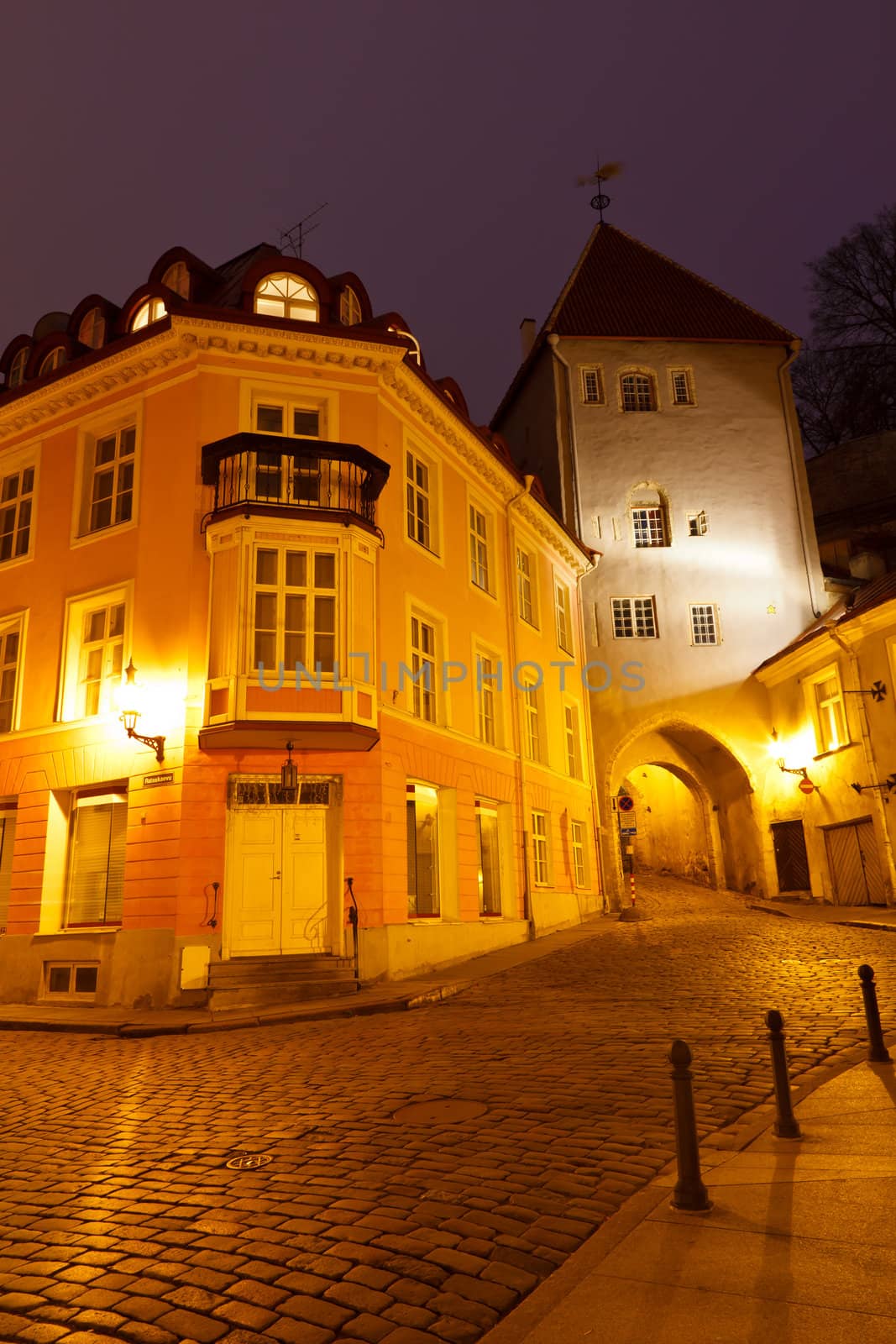 Night Street in the Old Town of Tallinn, Estonia