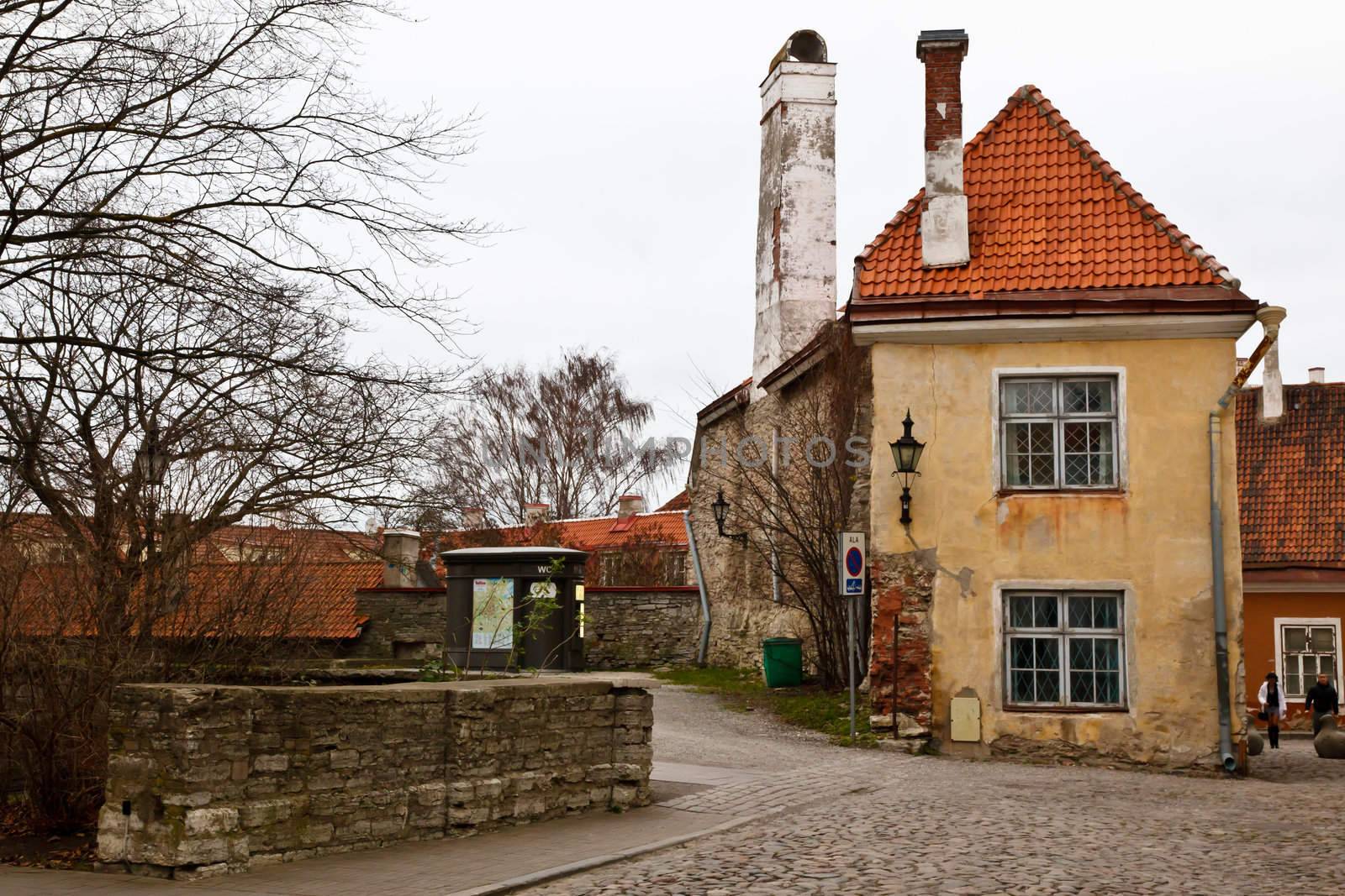 Old House with Chimney in Old Tallinn, Estonia