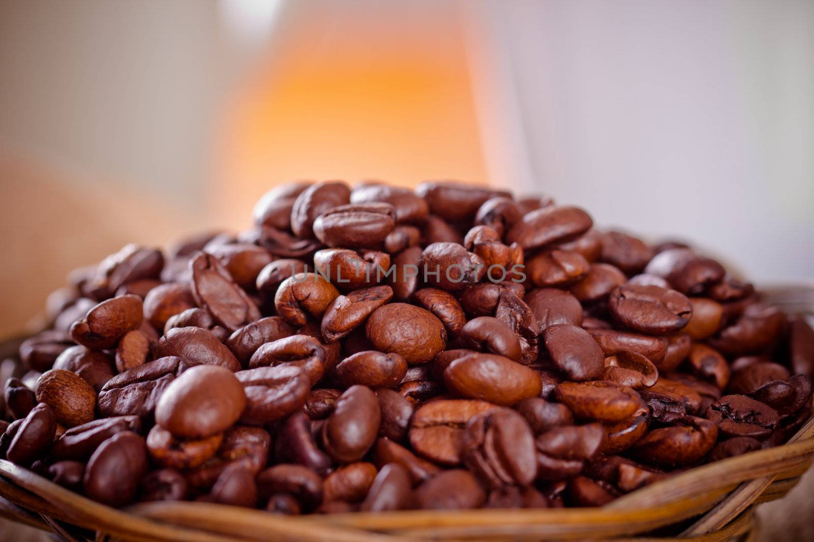 coffee beans and wooden spoon