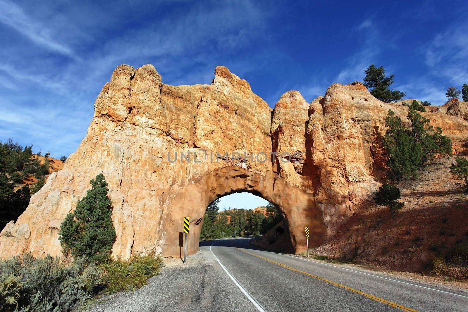 Road to Bryce Canyon National Park through tunnel 