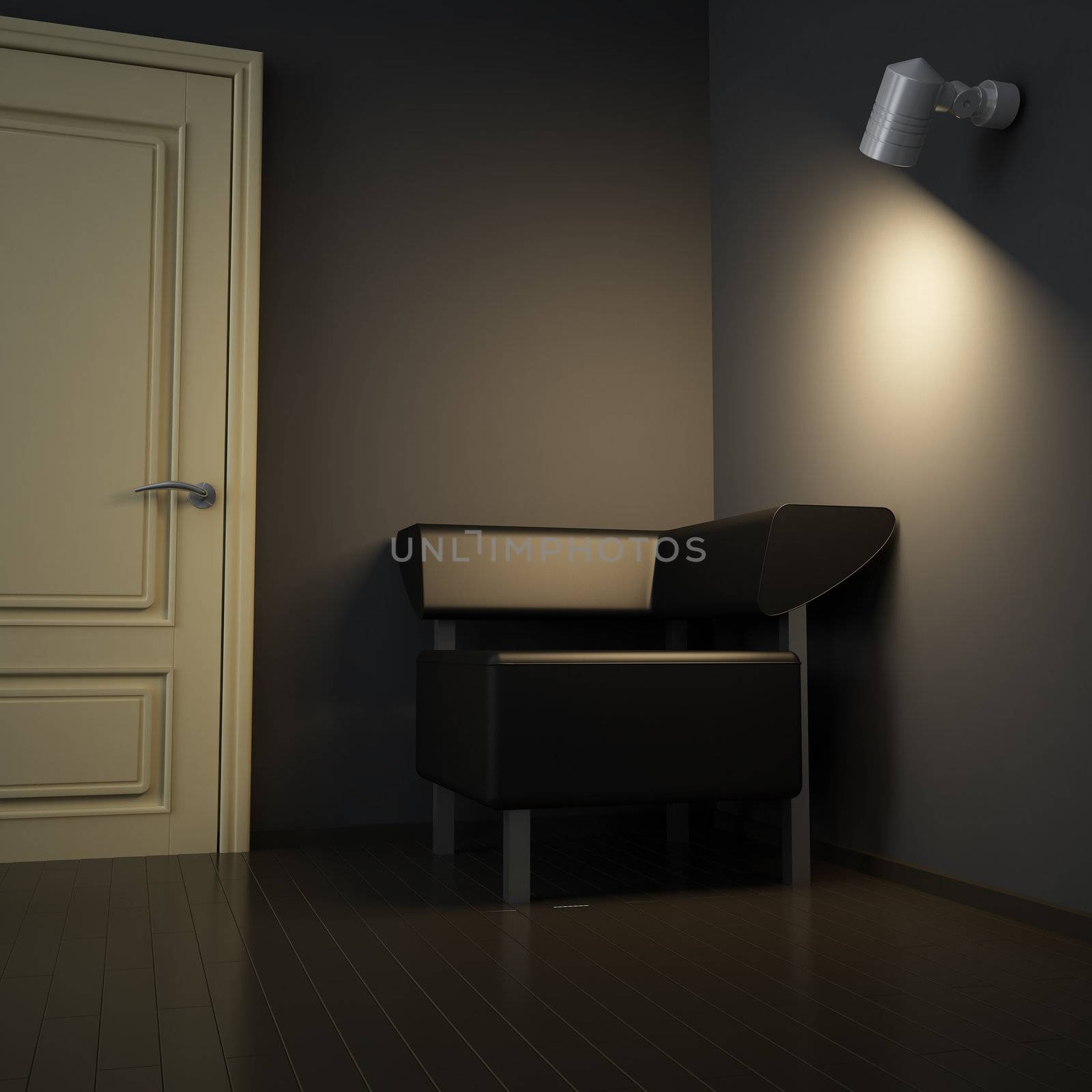 Dark interior with door and sofa by Serp