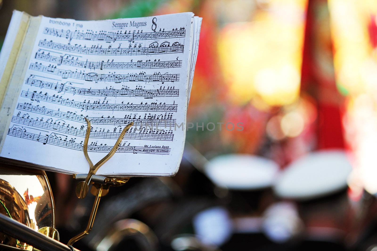 music sheet of a band member in a village feast celebrating St. Paul's feast in Valletta, Malta