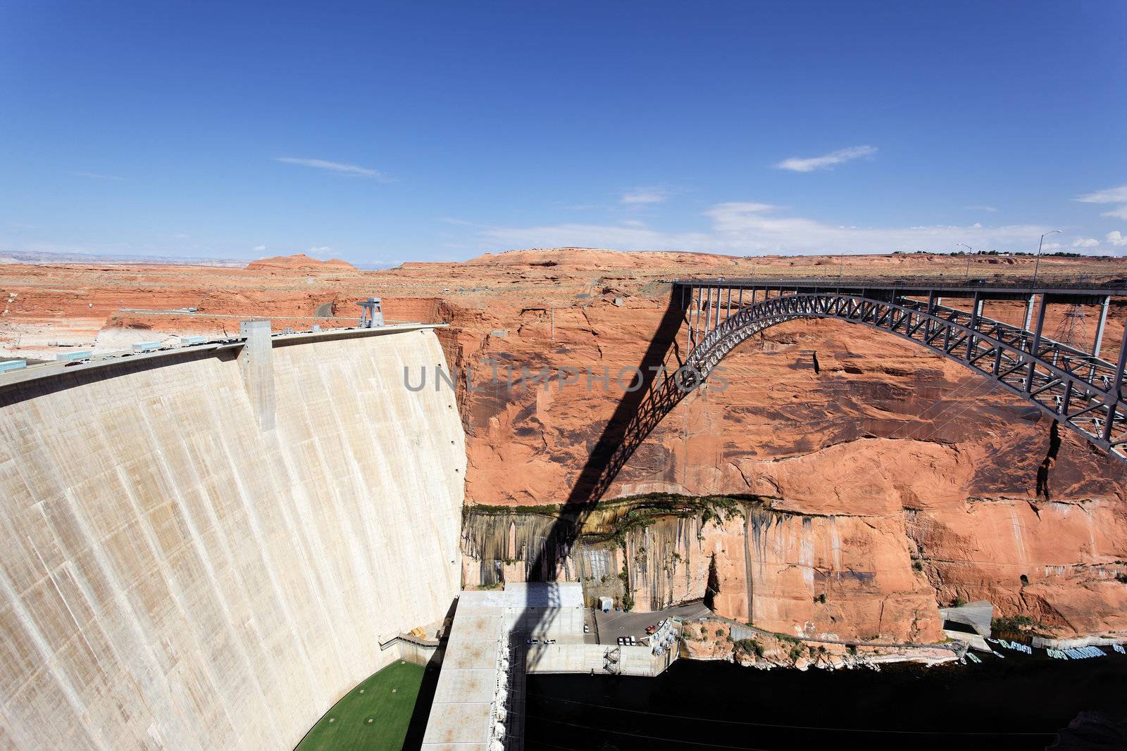 view of the Glen Dam and bridge in Page, Arizona, USA 