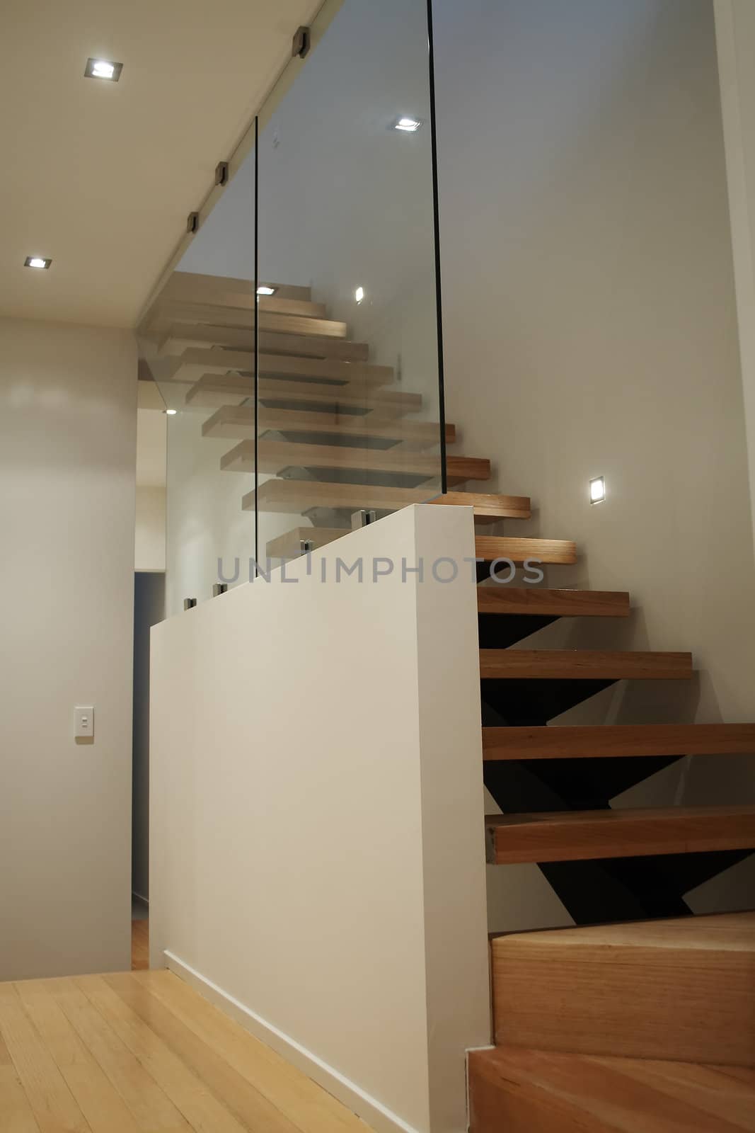 Staircase and hallway in modern building, part of a sequence shot in same building