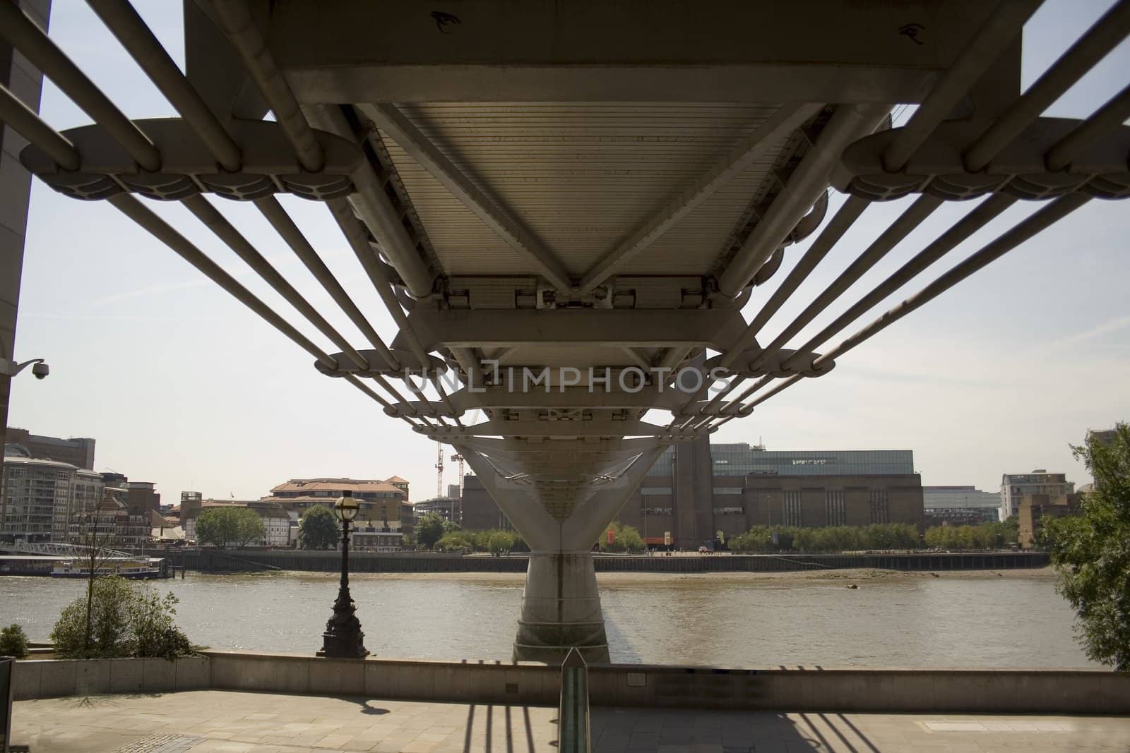 Underside of Millenium Bridge looking towards Tate Modern