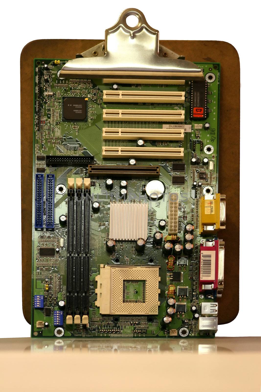 Mother board on a clipboard