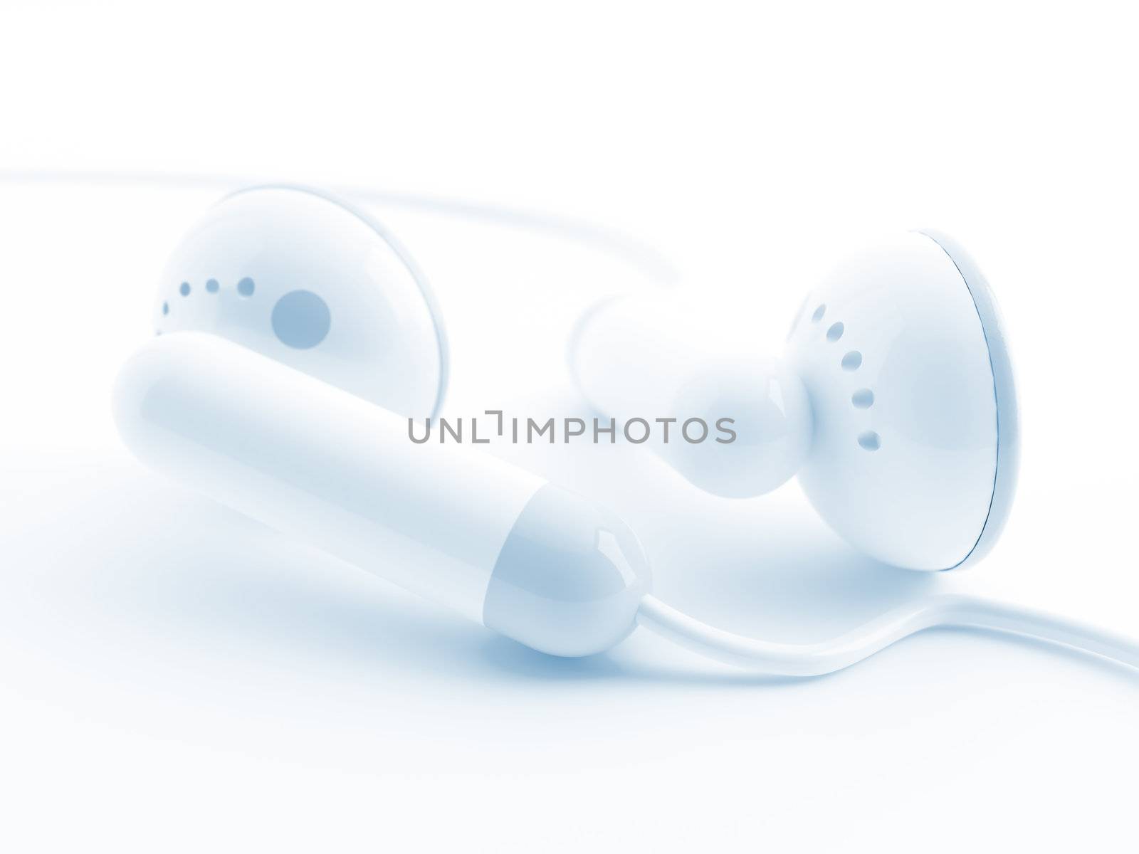 Small ear phones with music on a white background