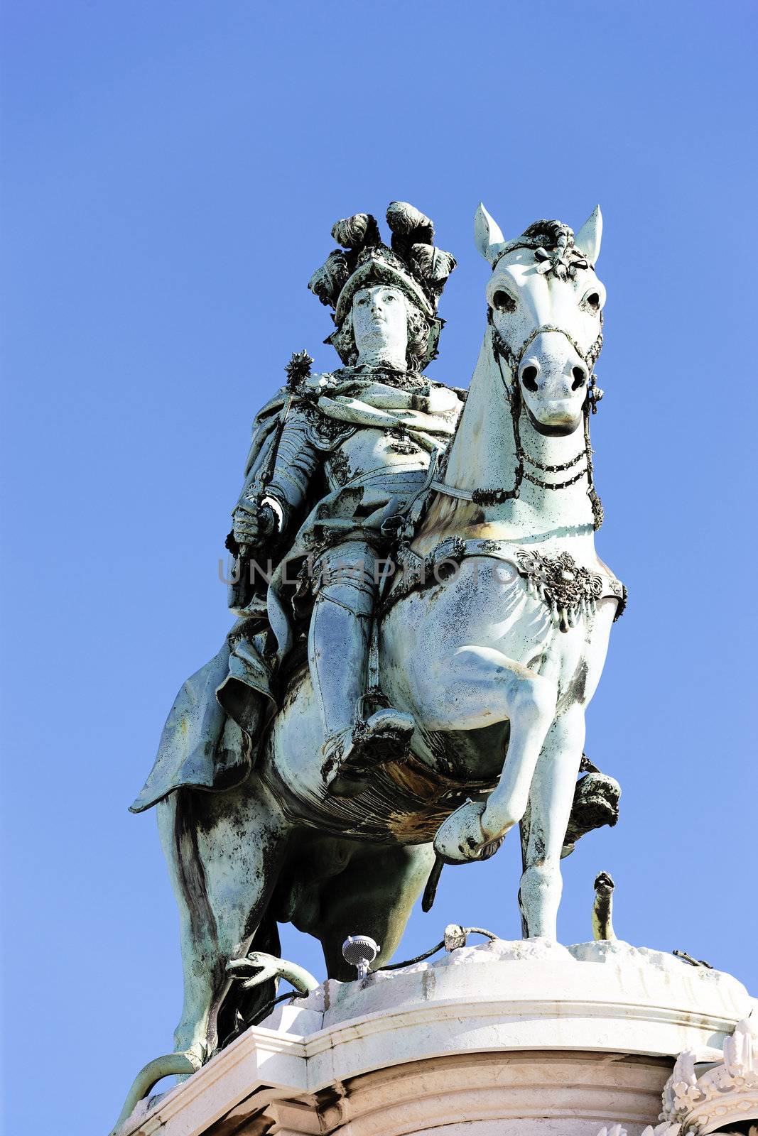 famous statue on commerce square in Lisbon, Portugal