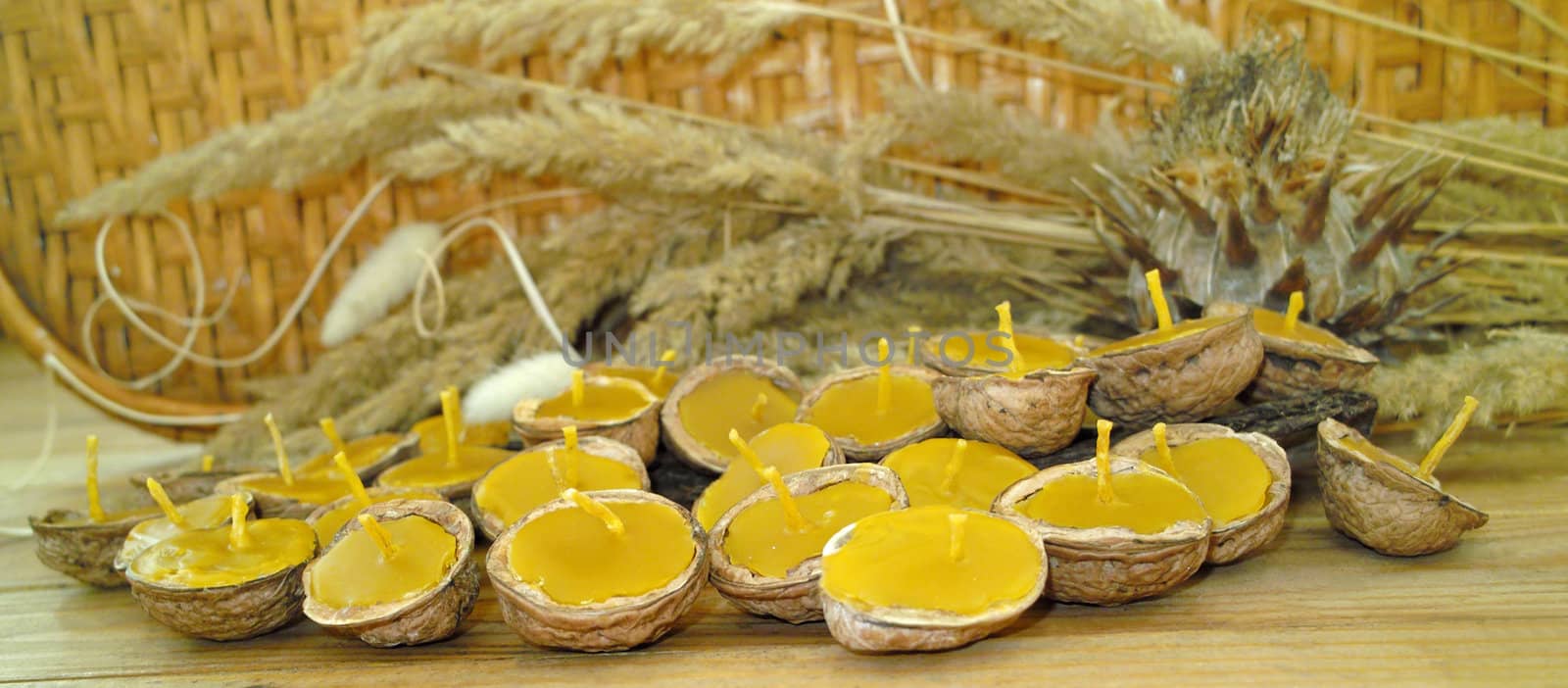 beeswax and walnut shell floating candles votives