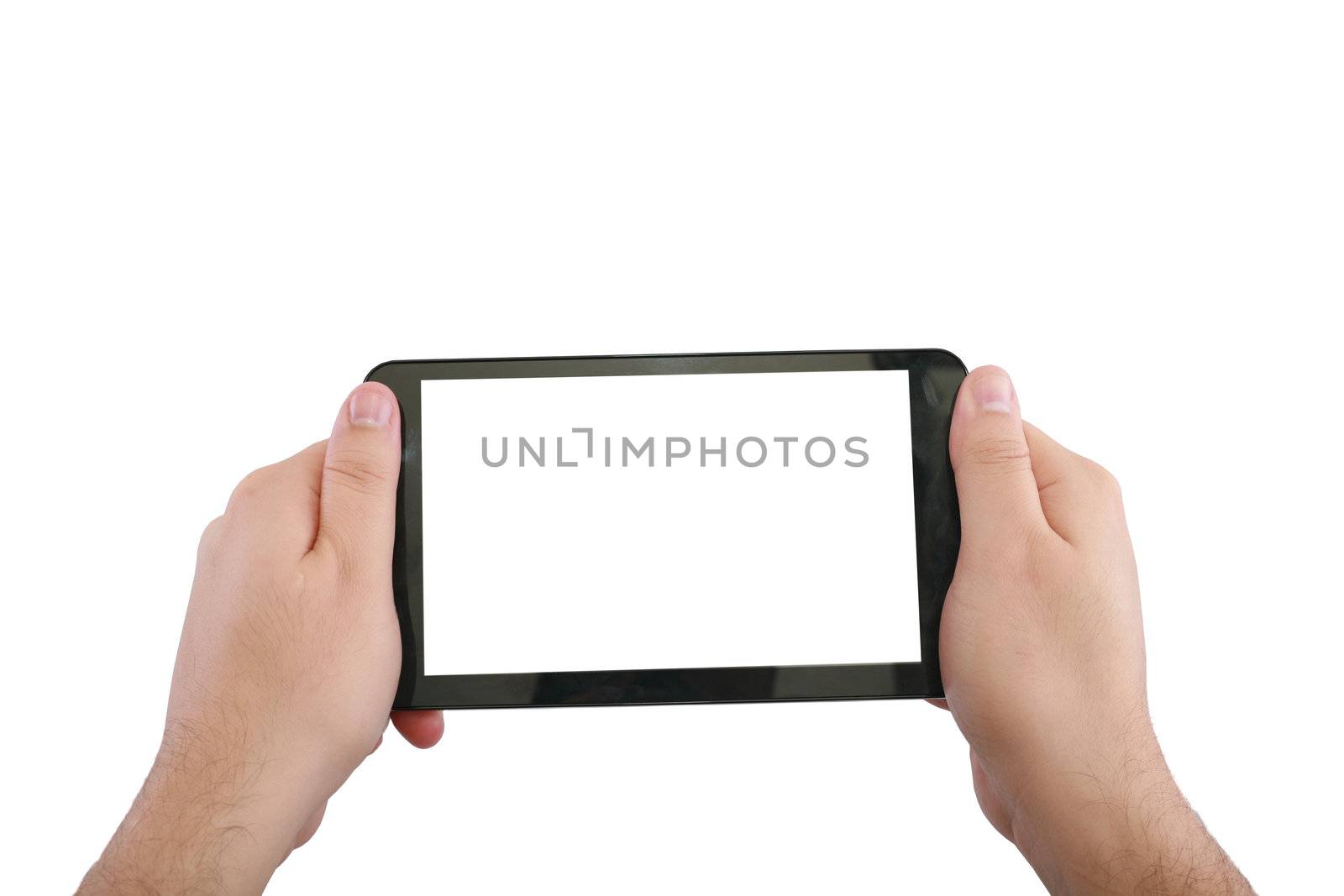 Blank touchpad with two hand, isolated on white