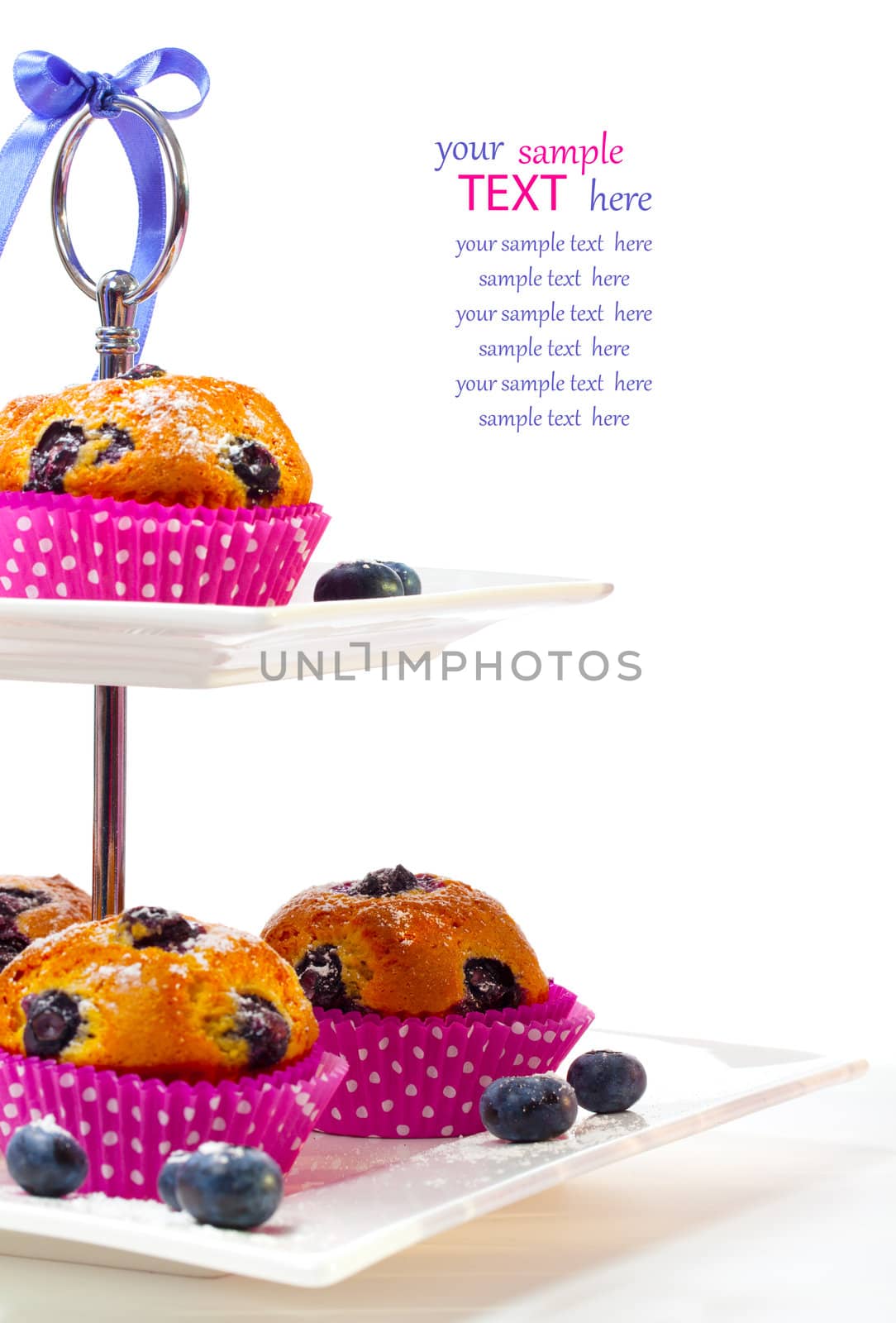 Blueberry muffins on white background by motorolka