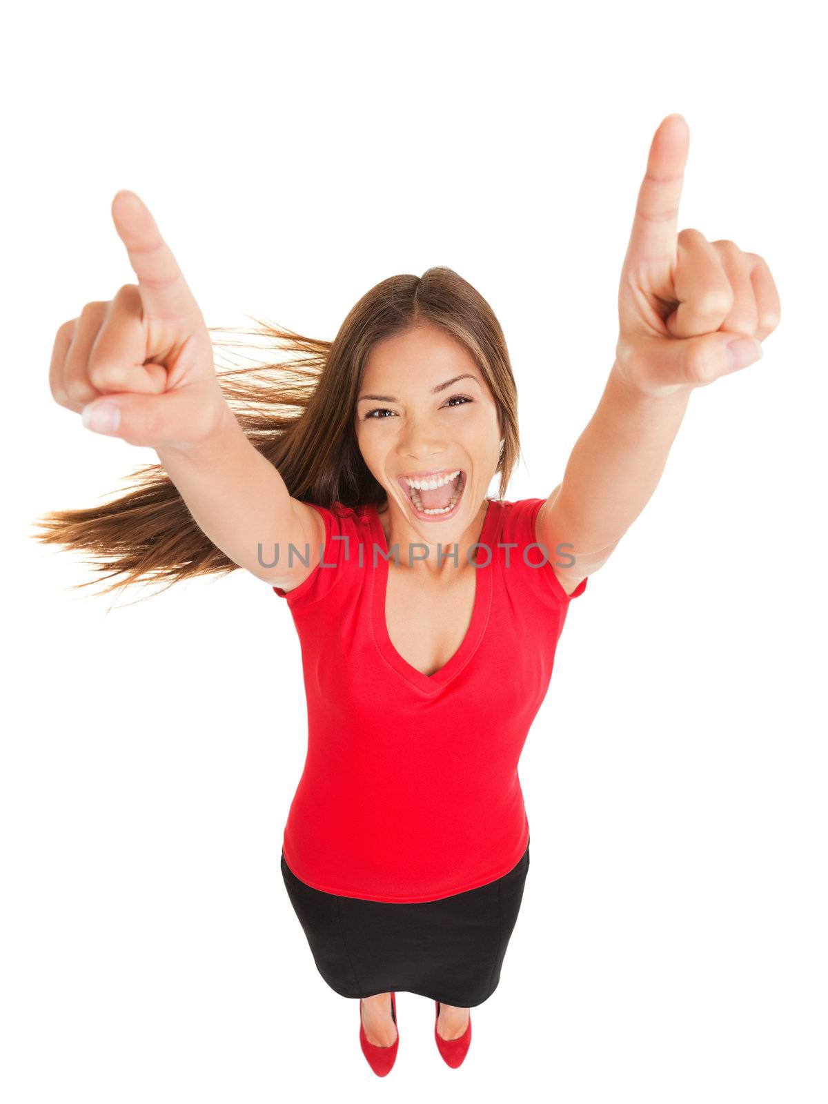 Successful woman cheering in jubilation by Ariwasabi
