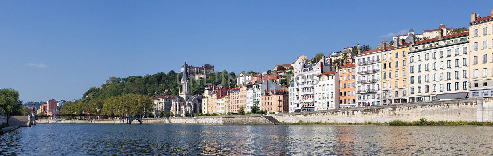 Lyon, France - Panoramic View of Vieux Lyon with Saone River