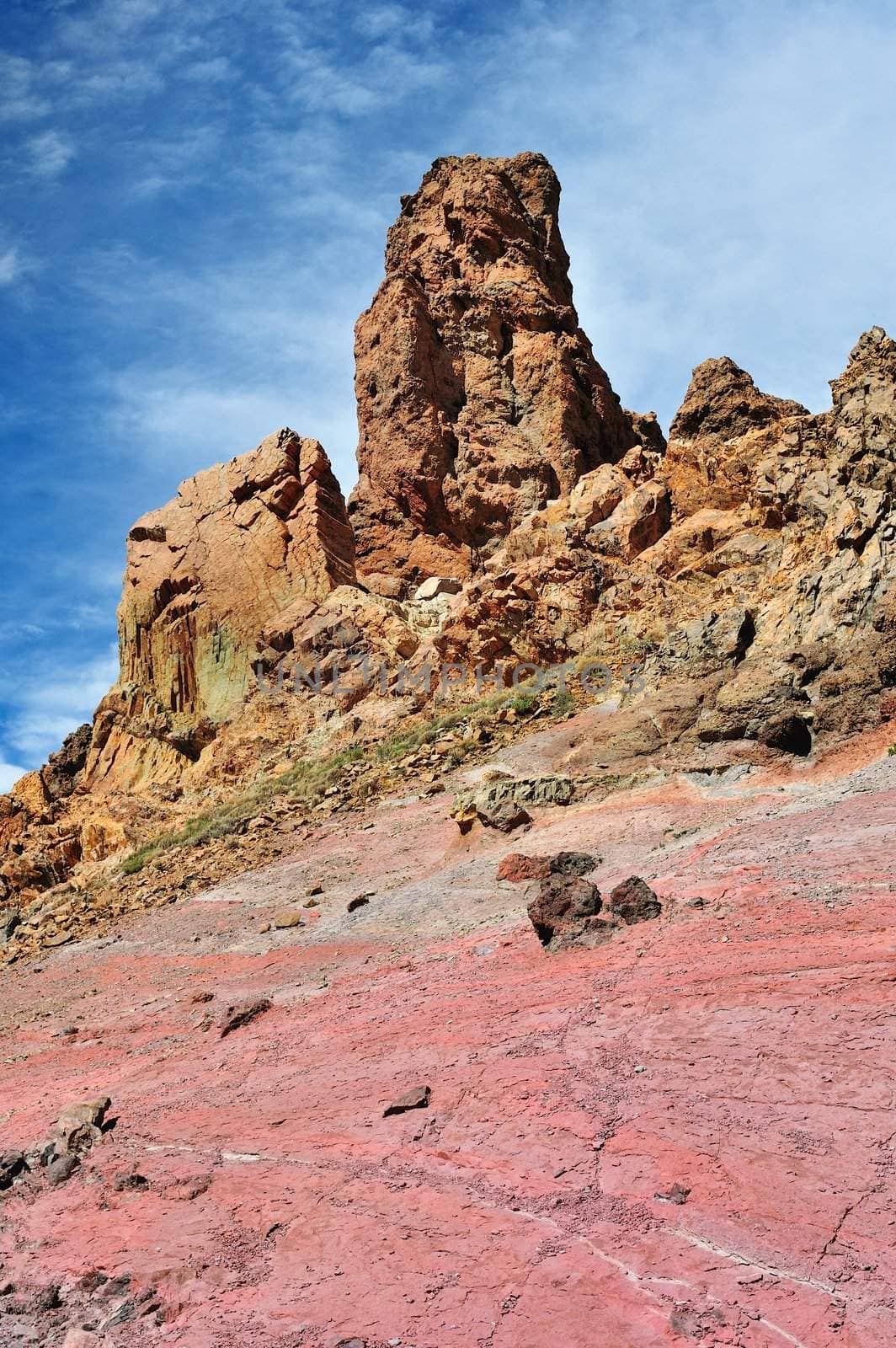 Rocky cliff of Teide National Park. Tenerife, Canary Islands