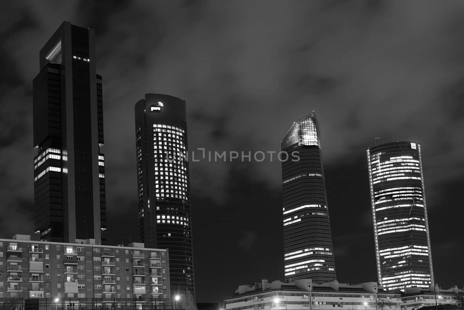 Skycrapers in the center of  Madrid city in Spain.