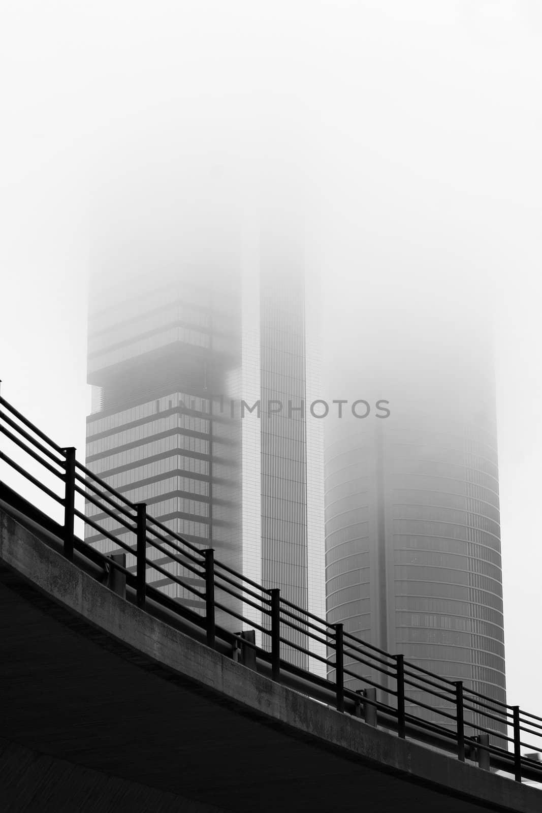 Skycrapers in the center of  Madrid city in Spain.