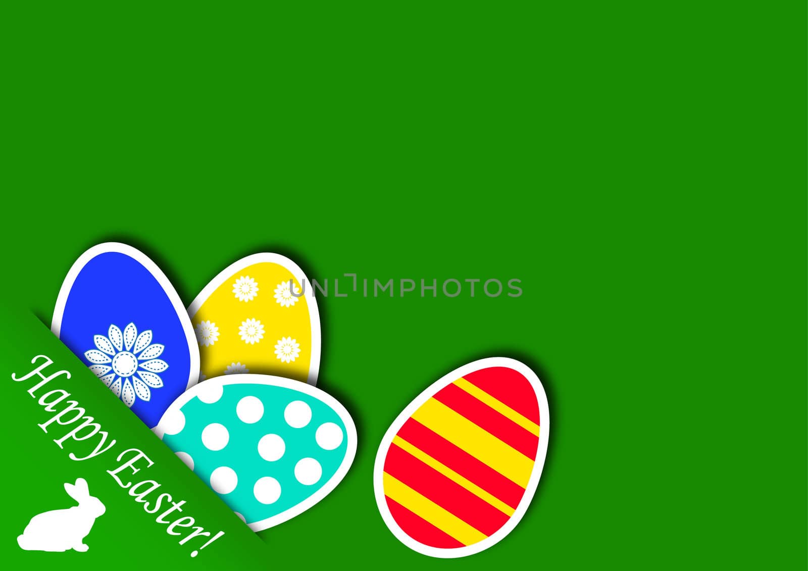 congratulation to a green background with paper Easter eggs