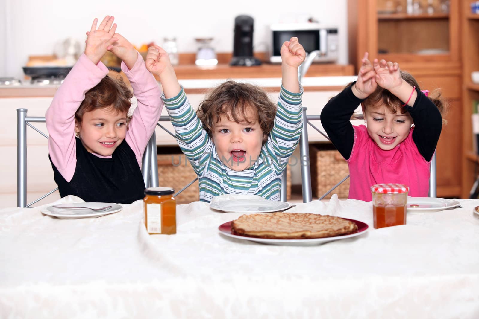 Kids excited by pancakes