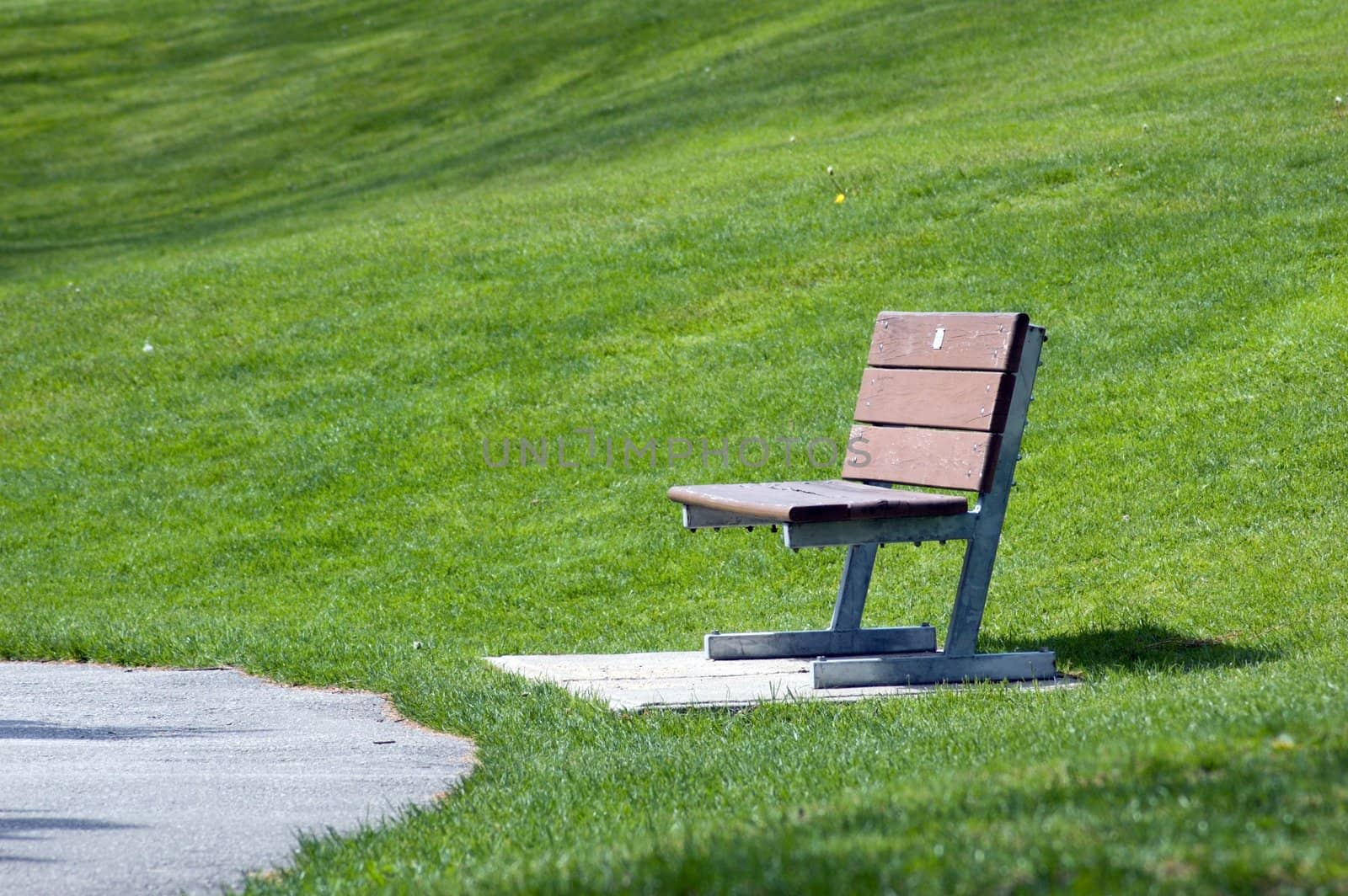 Alone bench close to path in park