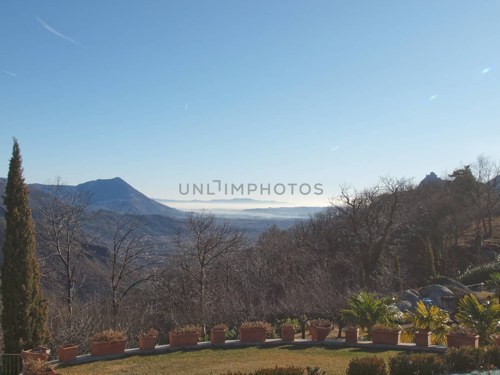 View of Turin from the Susa Valley near Avigliana, Italy
