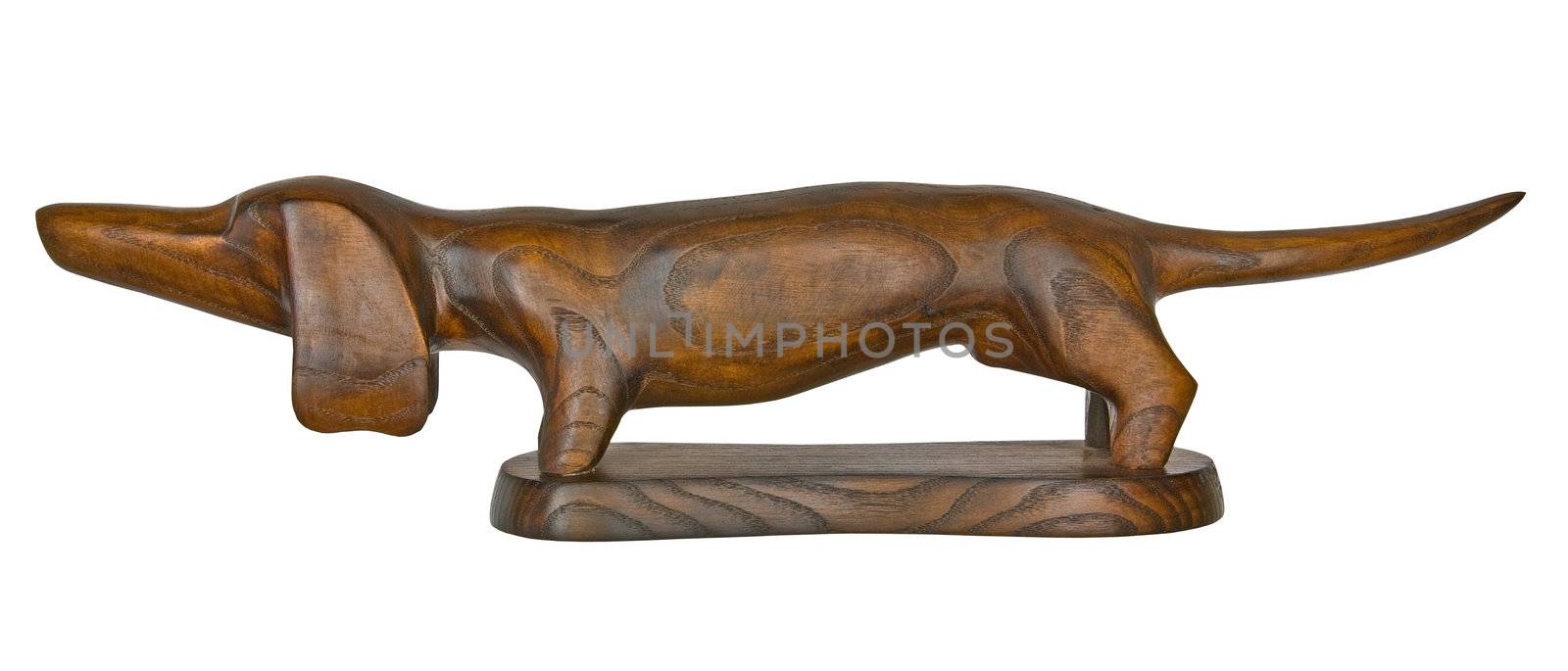 vintage dog dachshund wooden figurine isolated on white,clipping path