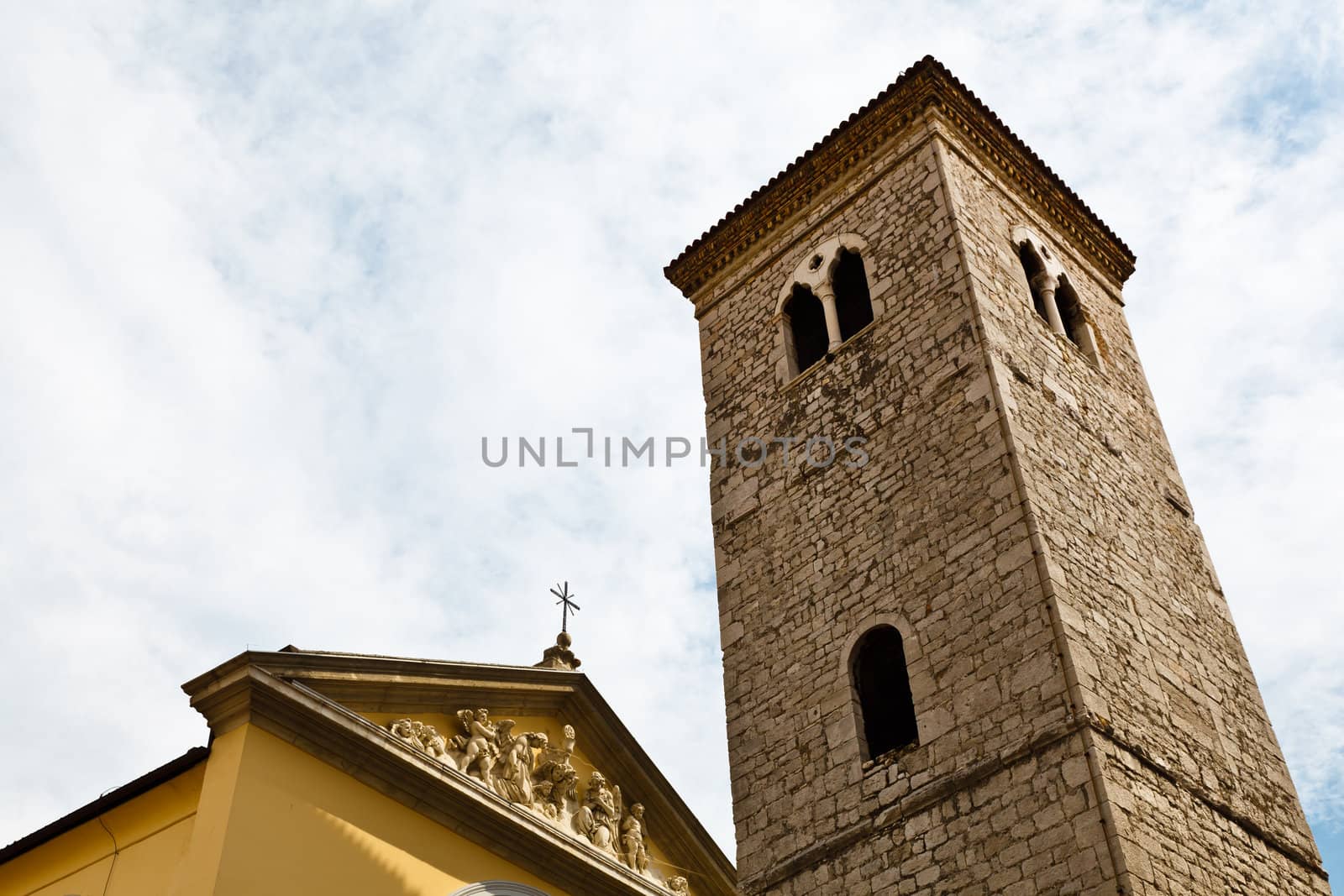 Old Church Facade and Bell Tower in Rijeka, Croatia