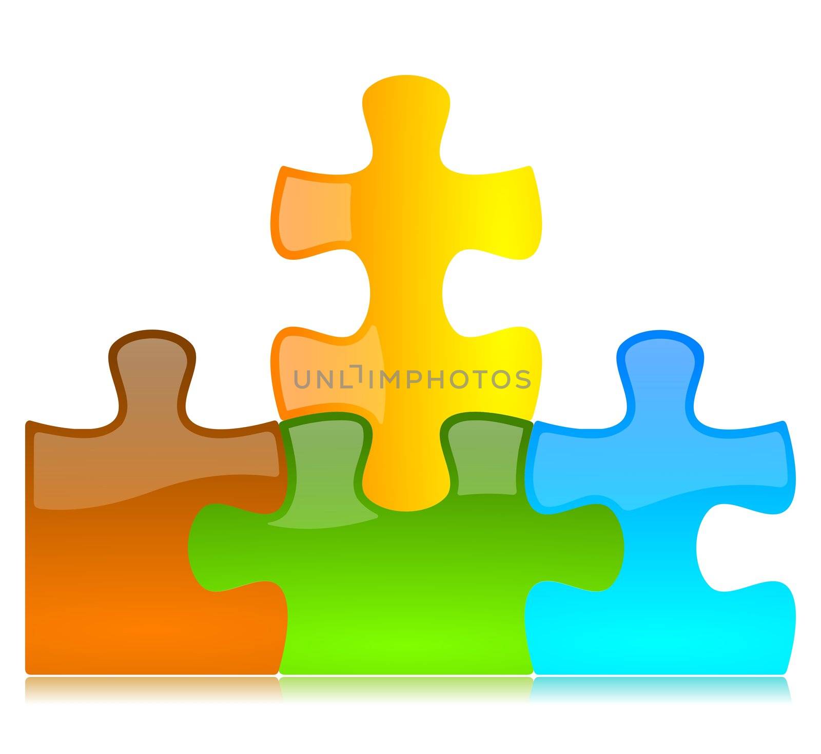 Vector Glossy red, green, blue, yellow combined Colored Puzzle Pieces