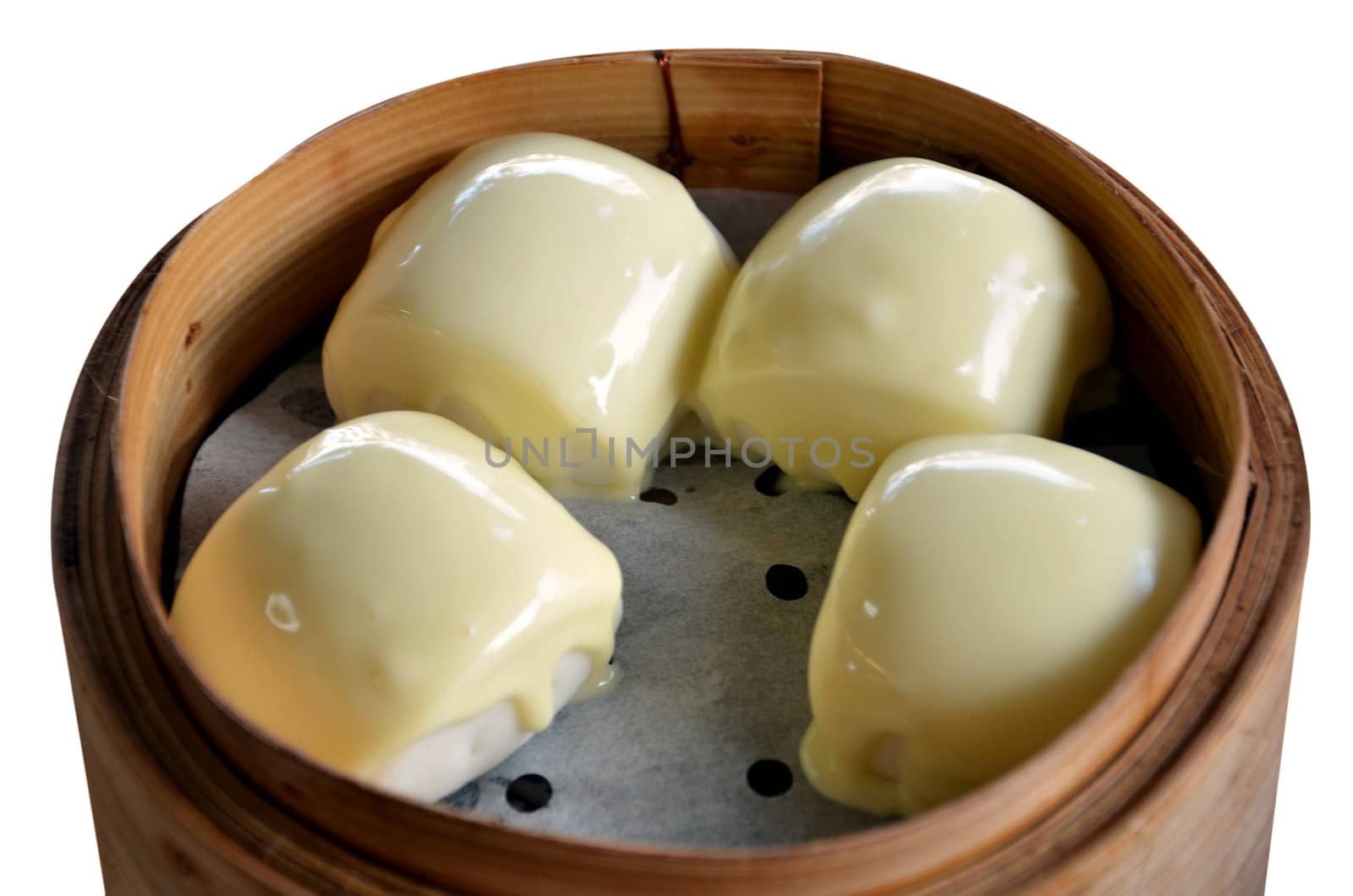 Chinese steamed cheese on mini buns , dim sum 
