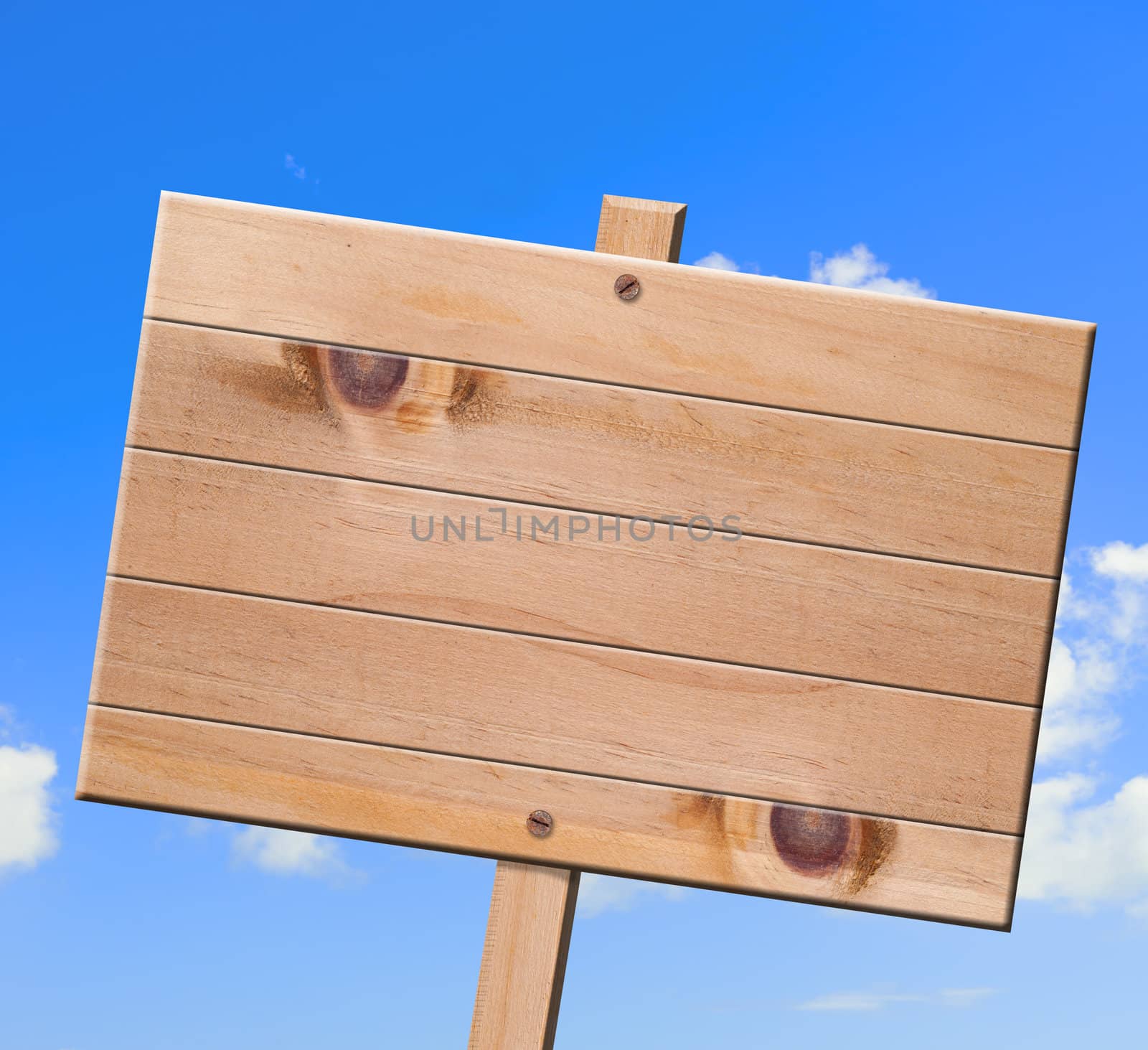 Wood sign isolated  with clipping path, sky background.