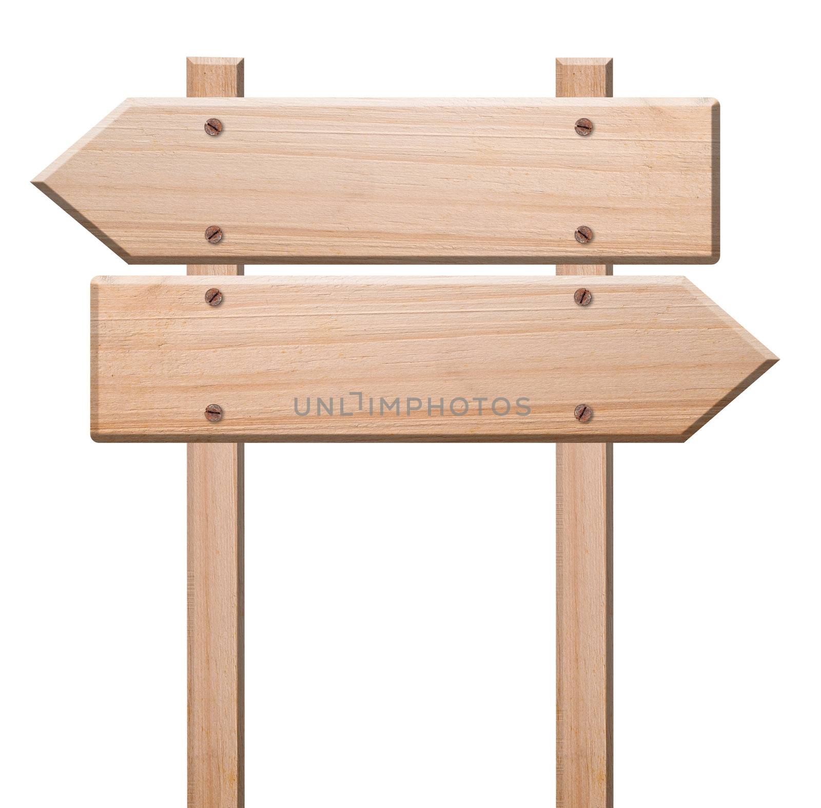 Arrow signs made out of wood isolated, with clipping path.