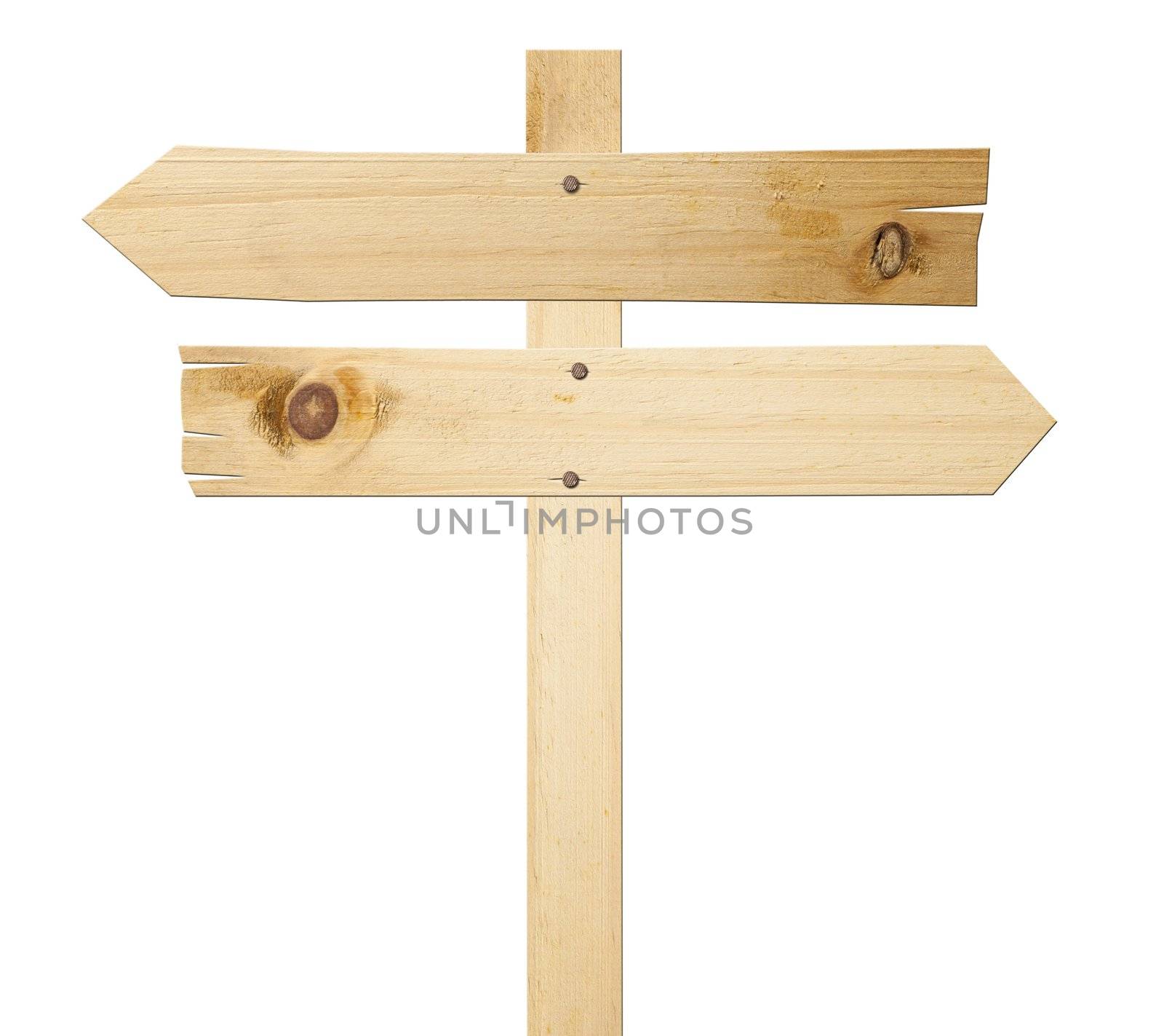 Wood arrow signs isolated on white with clipping path.