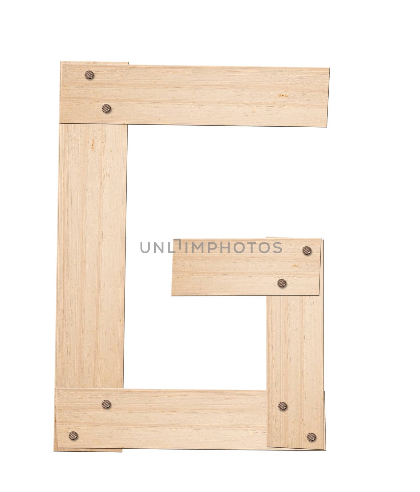 Letter G of wood, isolated, clipping path.