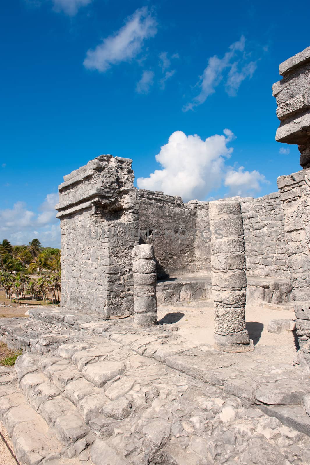 Temple at Tulum maya ruins, southern Mexico.
