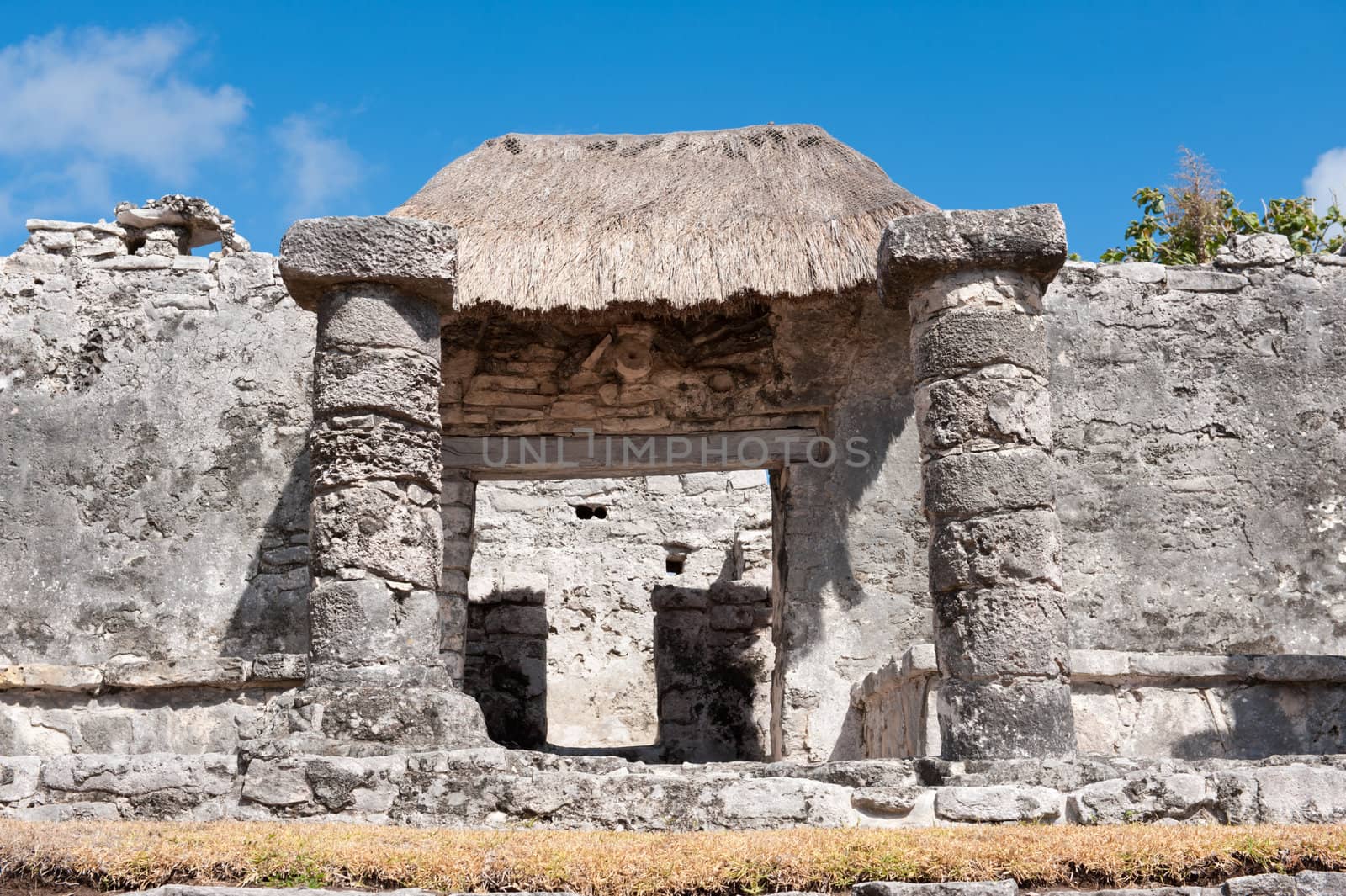 Temple at Tulum maya ruins, southern Mexico.