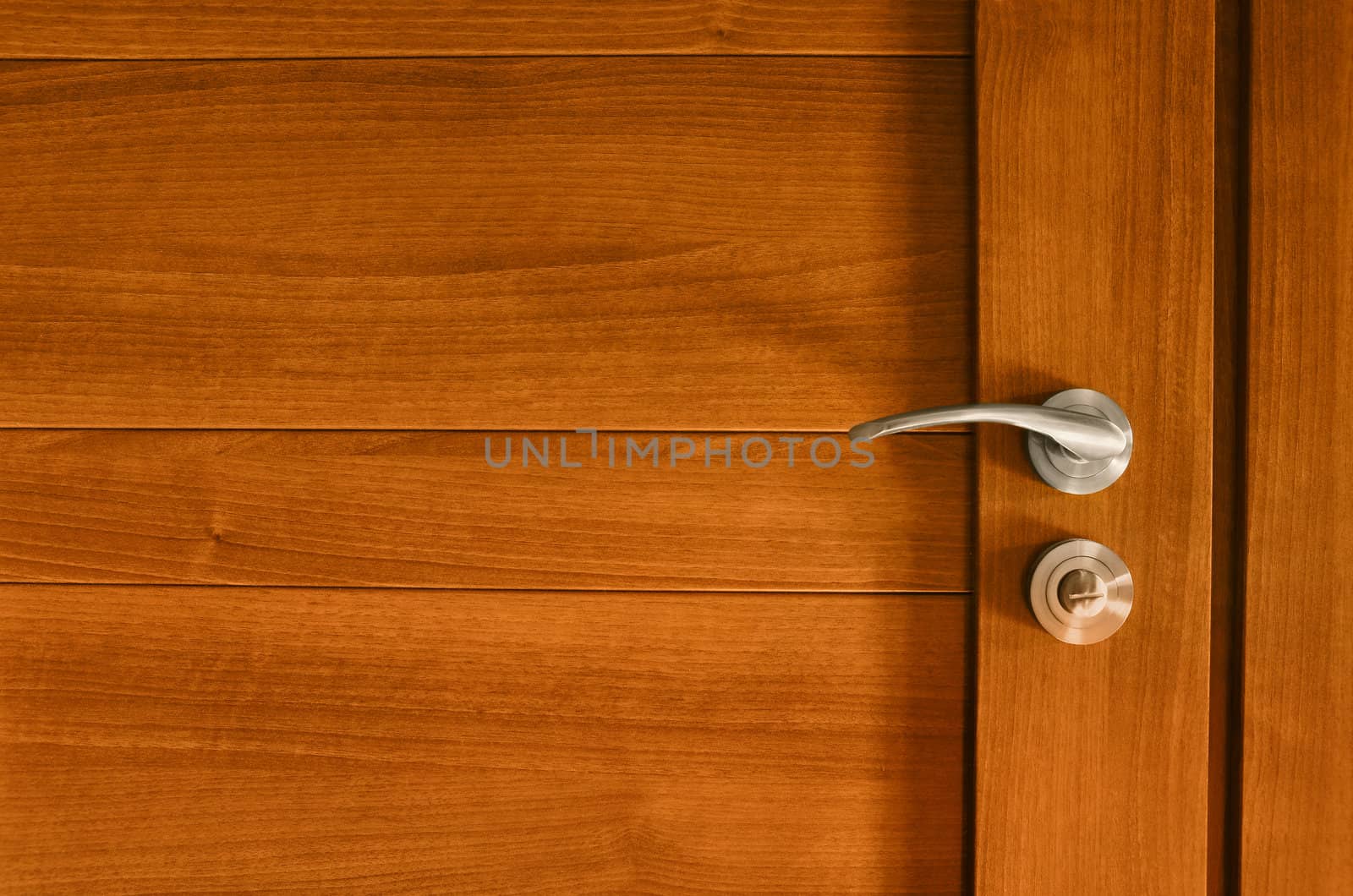Wooden door with bathroom stainless lock and handle