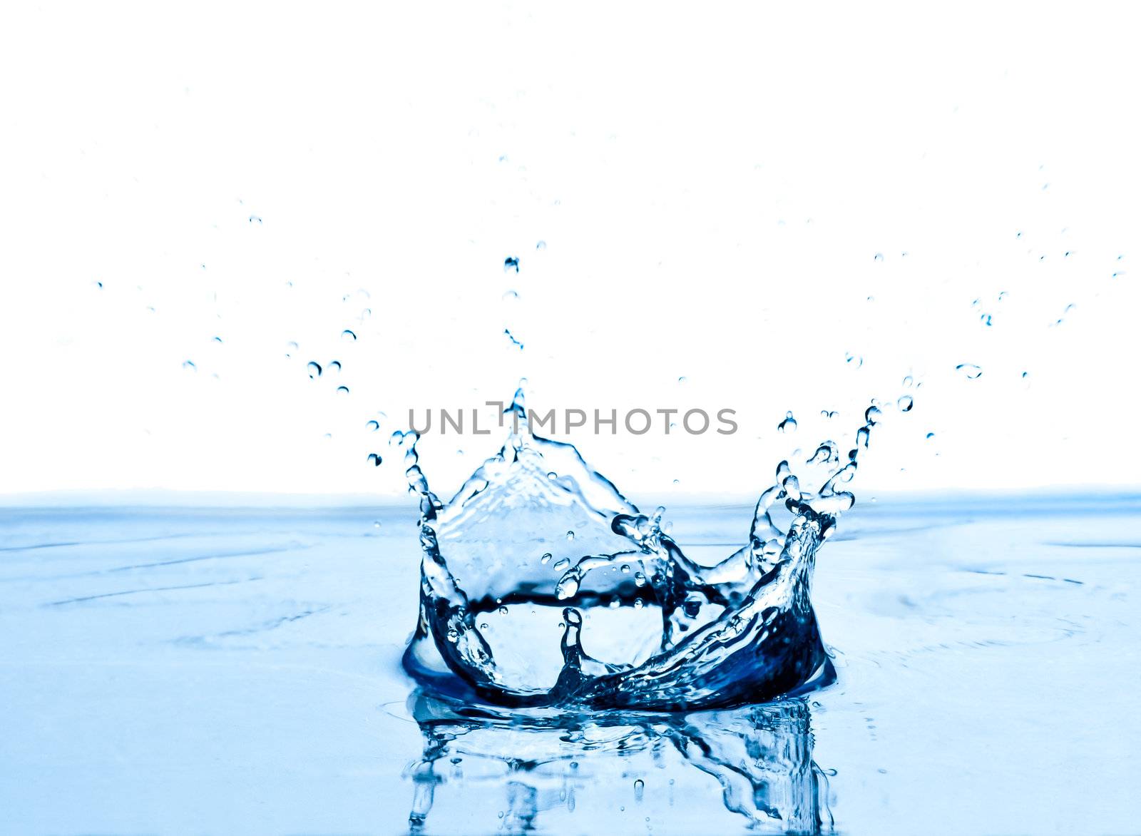 blue water splashing  on white background