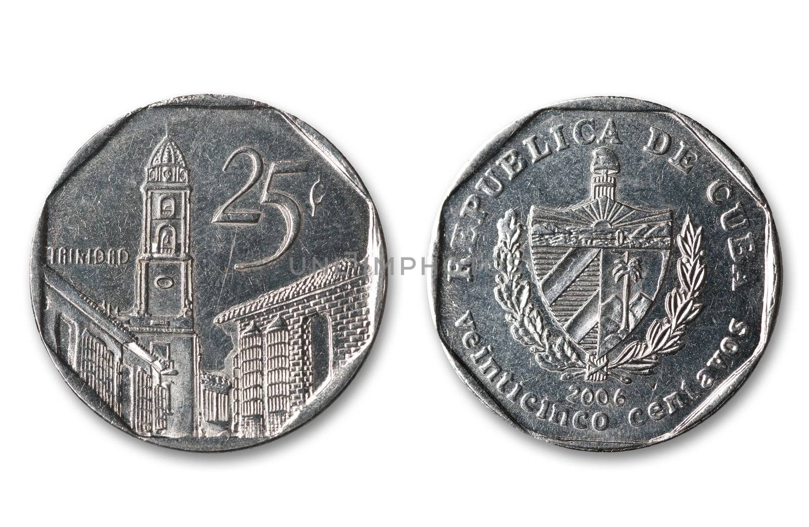 Cuban coins isolated.