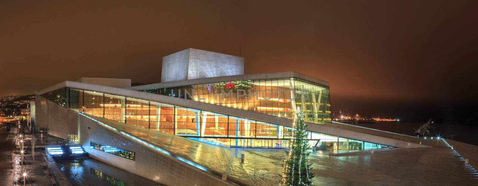Panorama Oslo Opera House shine at night Norway