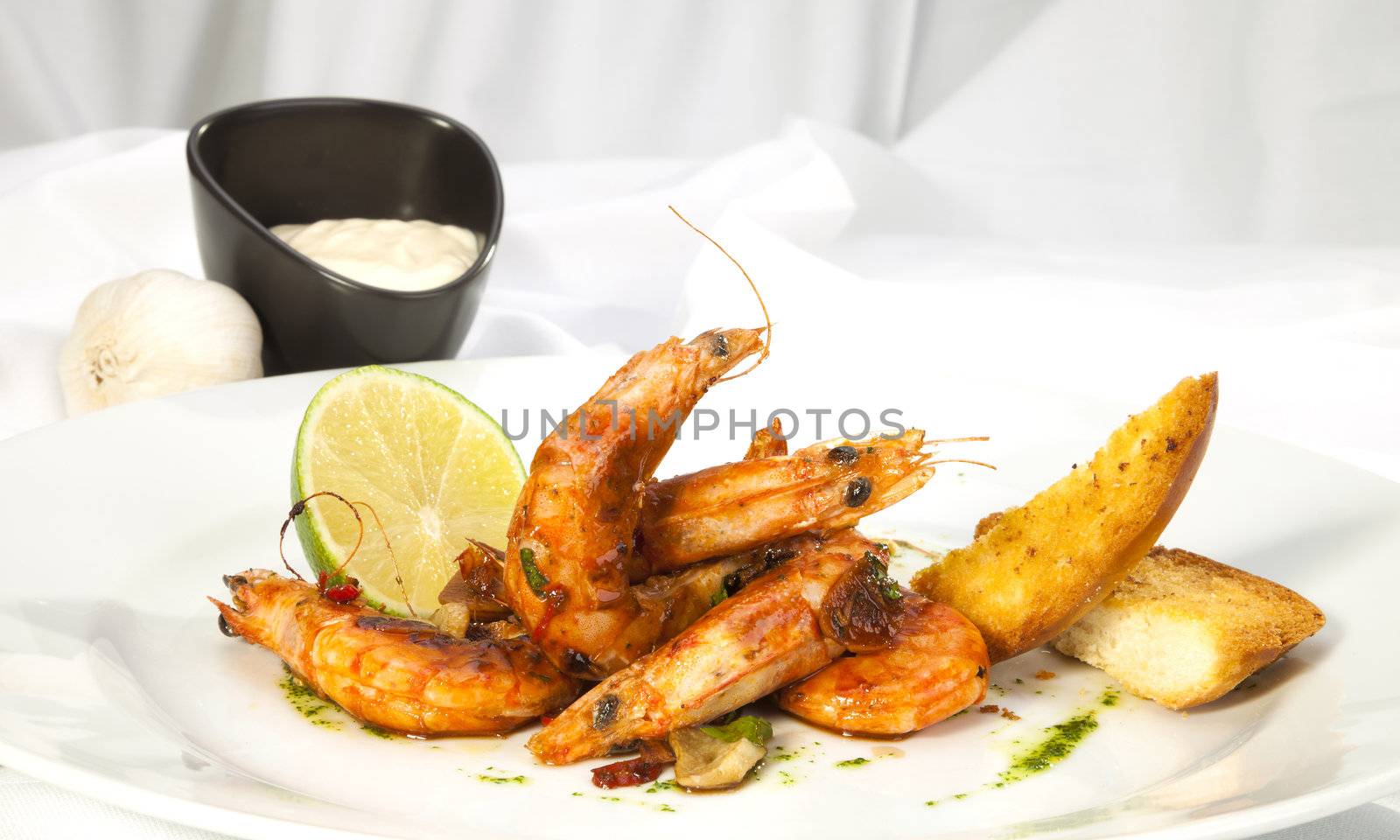 Shrimps prepared with garlic, chilli, white wine and balsamic vinegar
