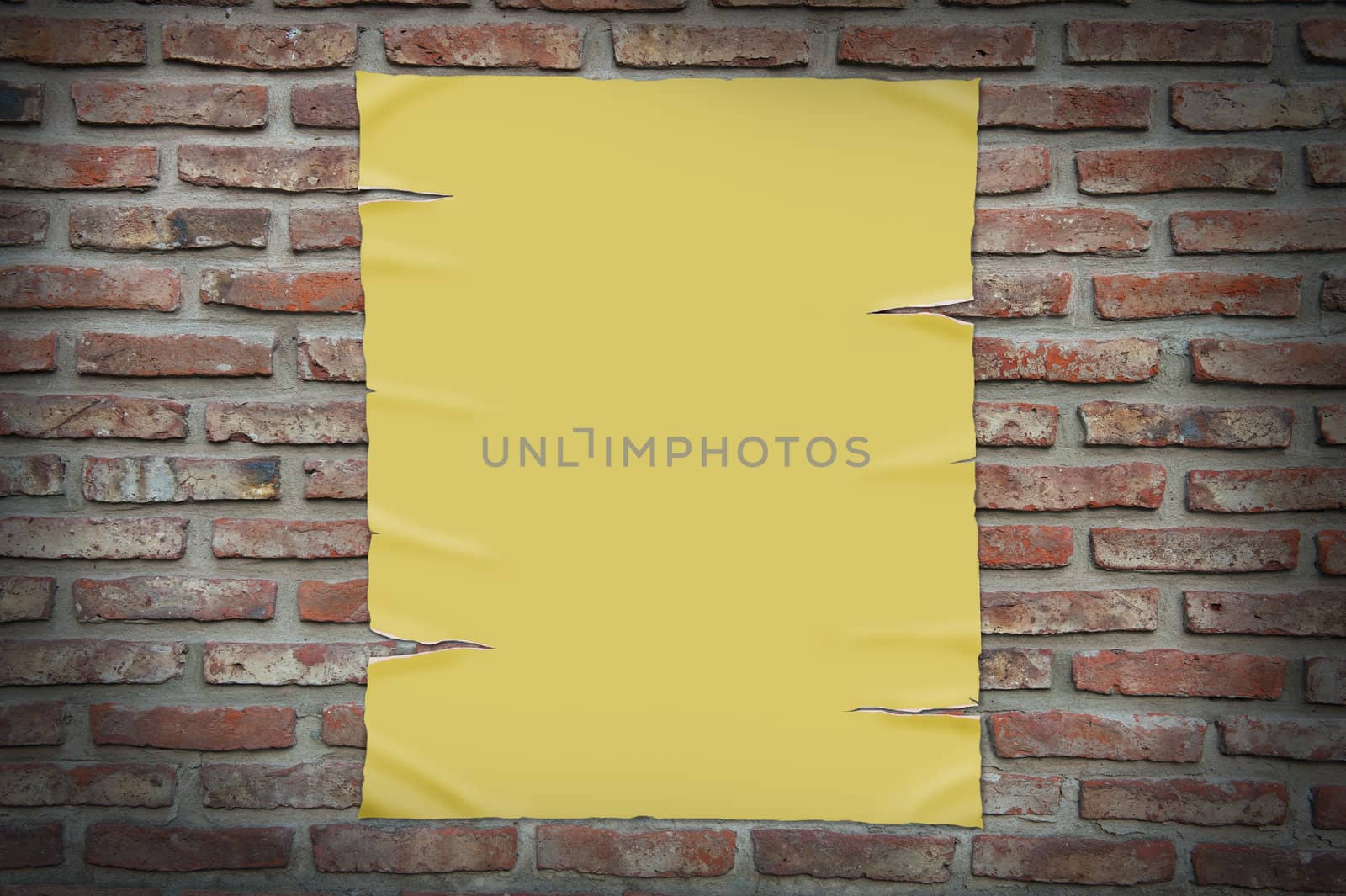 old paper on brick wall, clipping path.