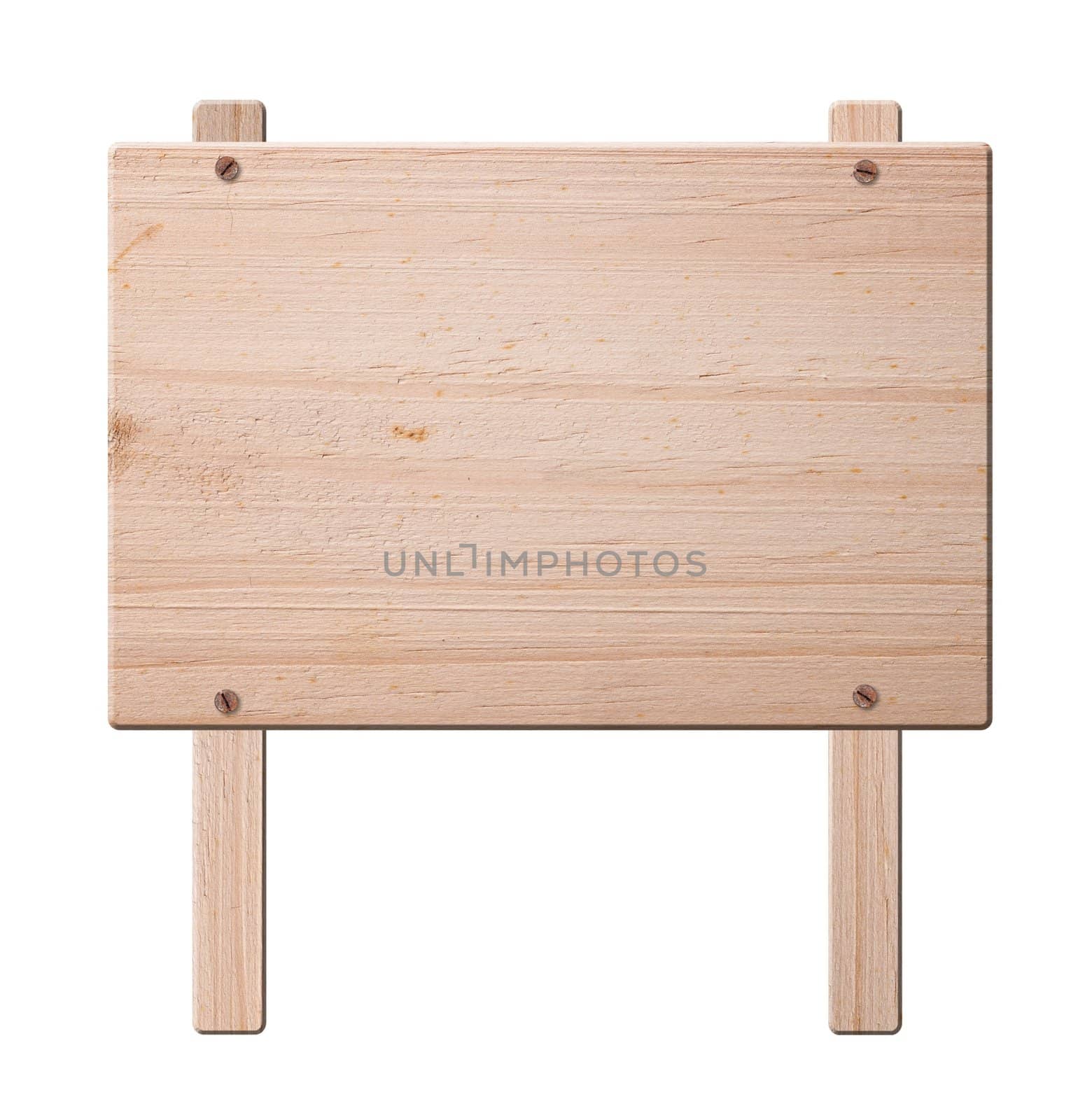 Wooden sign isolated on white background, clipping path.
