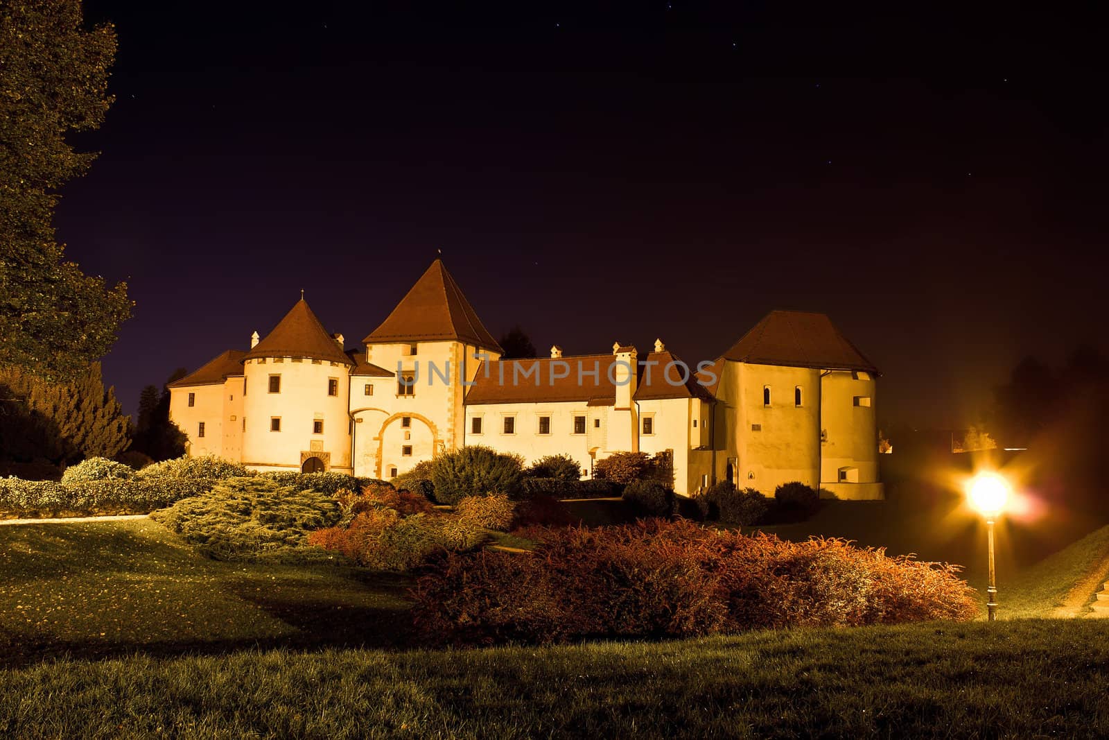 Baroque town of Varazdin old citadel night view, Croatia
