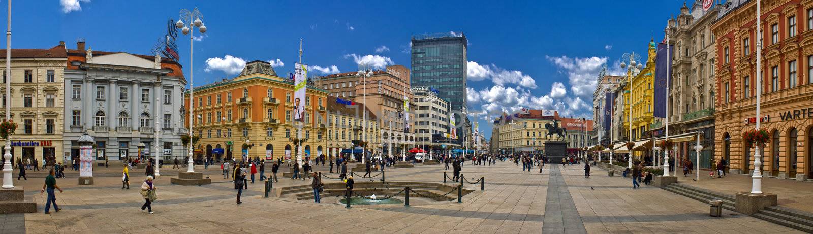 Croatian Capital Zagreb main "Ban Jelacic" square promenade,