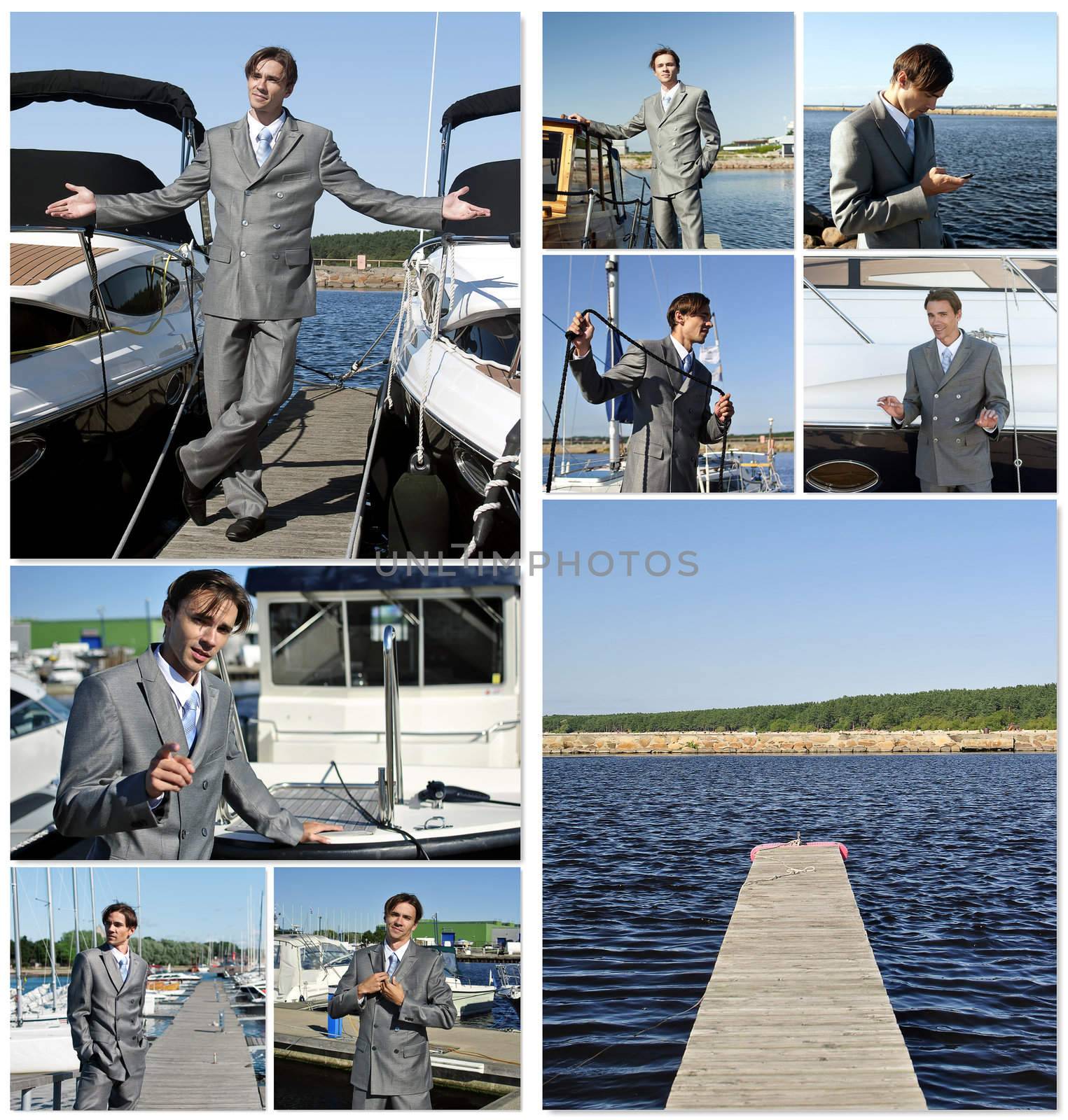 Yacht dealer collage. Made of nine photos. by dmitrimaruta